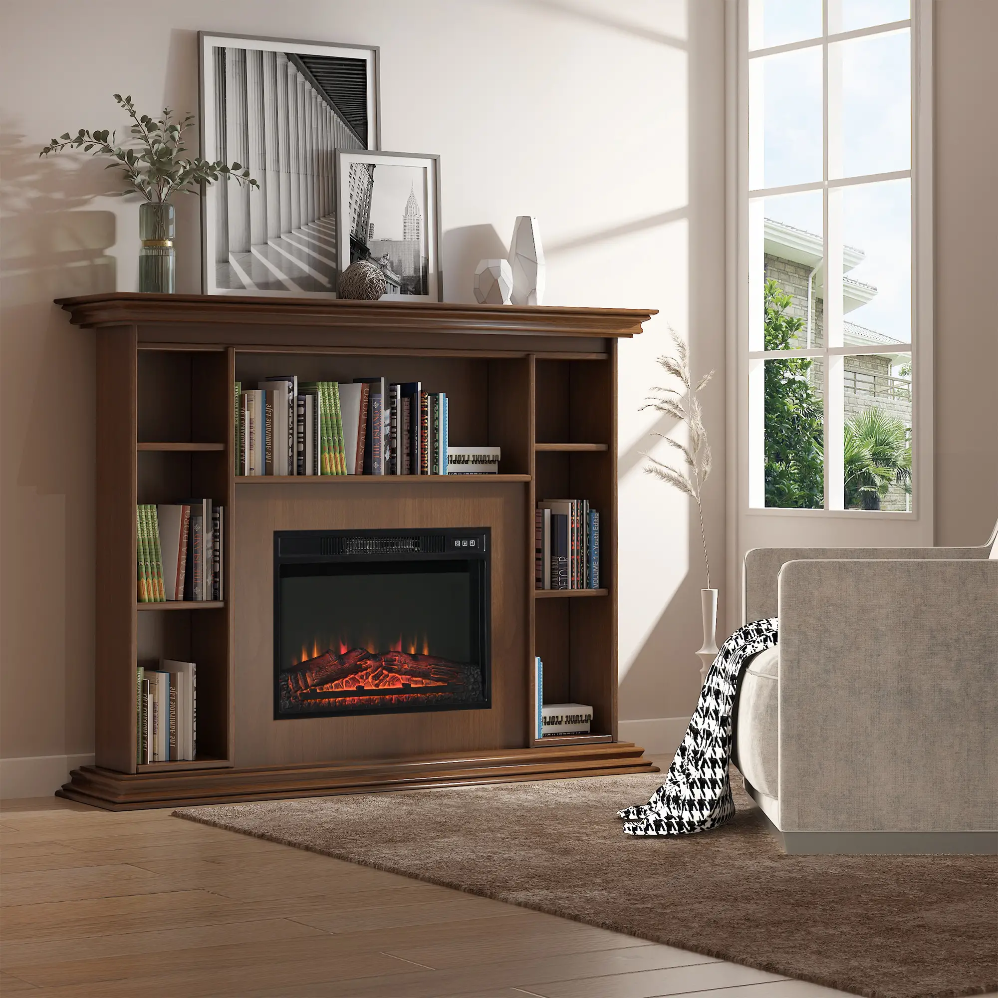 23" Electric Fireplace Insert, Realistic Log Flames, Adjustable Brightness, 1400W, Black - Image 8
