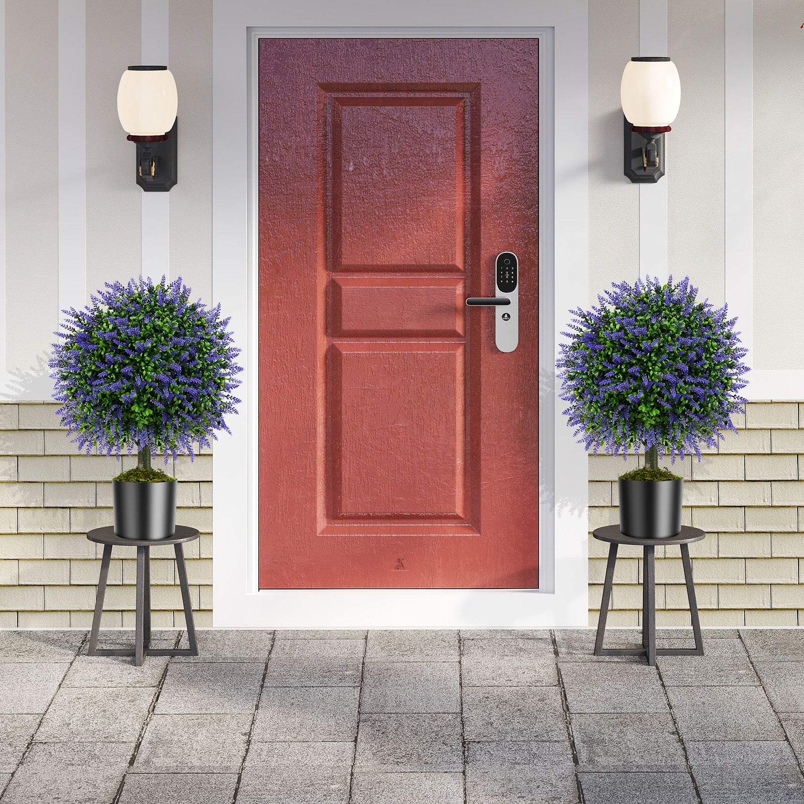 23 Inch Artificial Topiary Trees, Cement Pot, Purple - Image 2