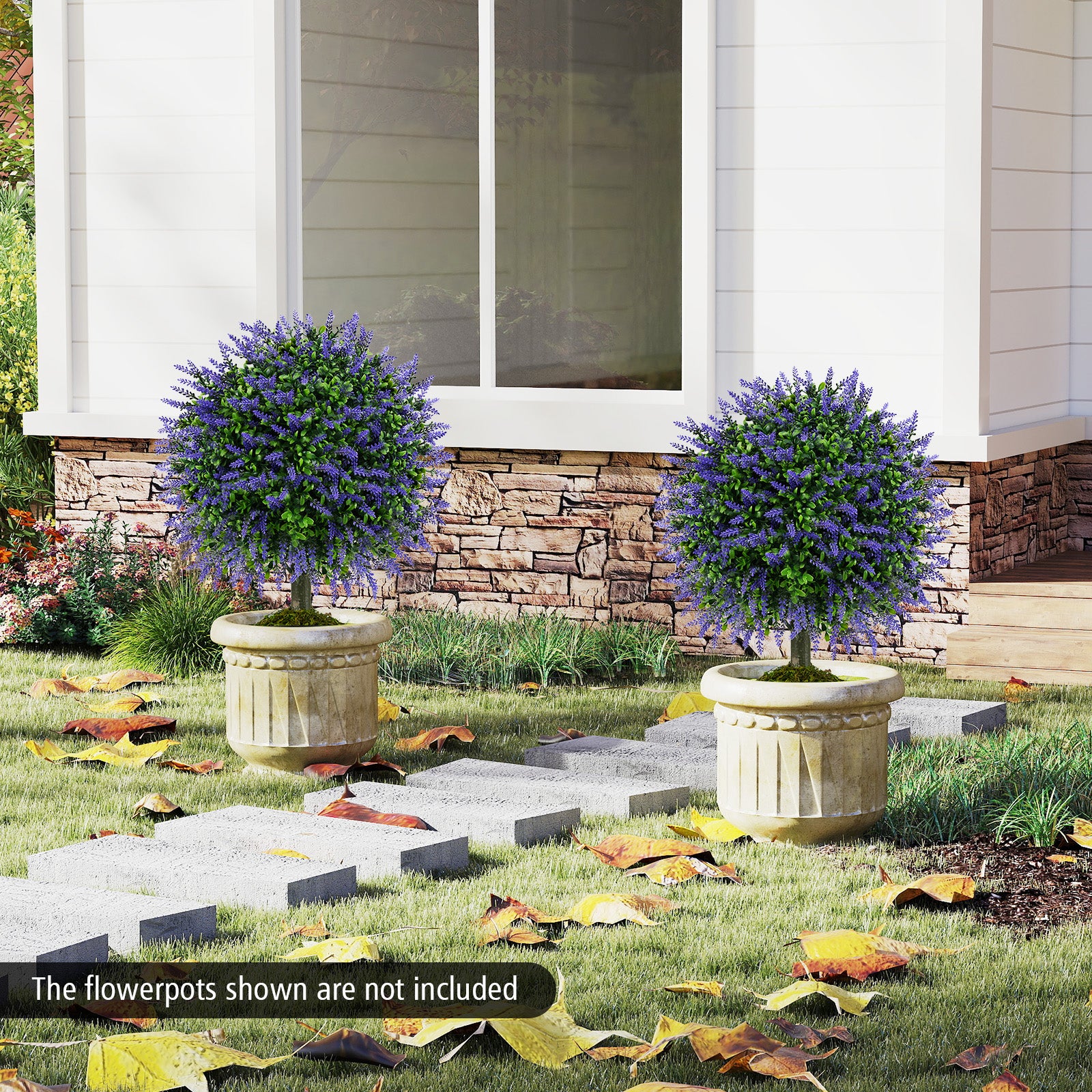 23 Inch Artificial Topiary Trees, Cement Pot, Purple - Image 3