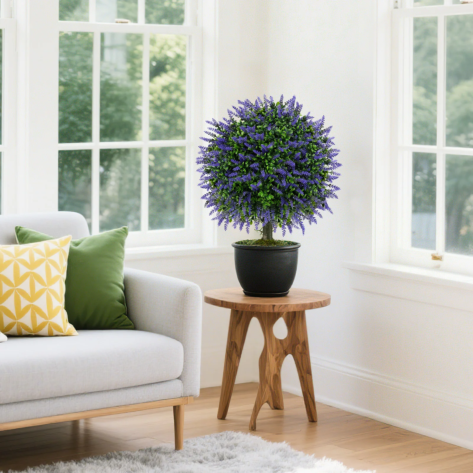 23 Inch Artificial Topiary Trees, Cement Pot, Purple - Image 6