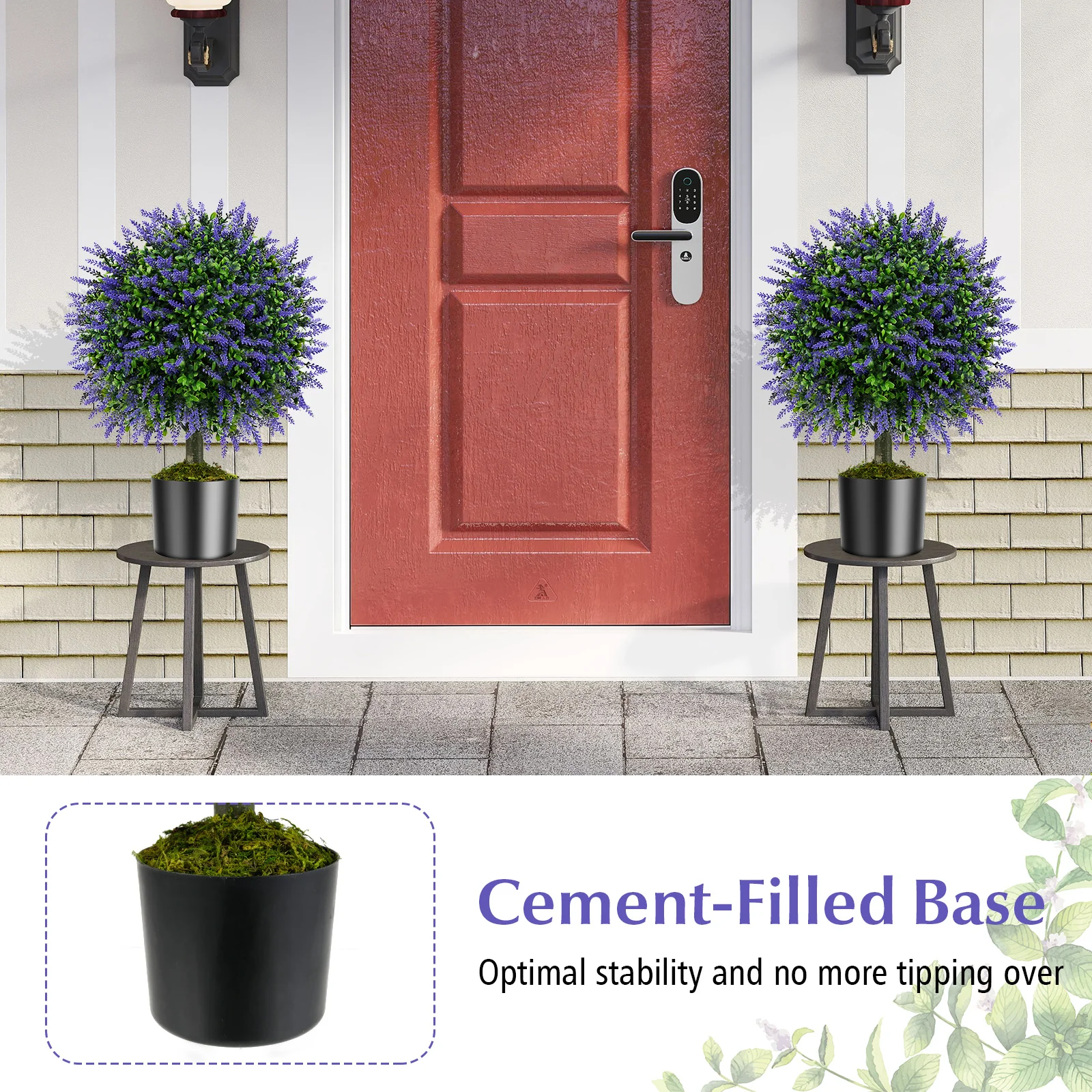 23 Inch Artificial Topiary Trees, Cement Pot, Purple - Image 8