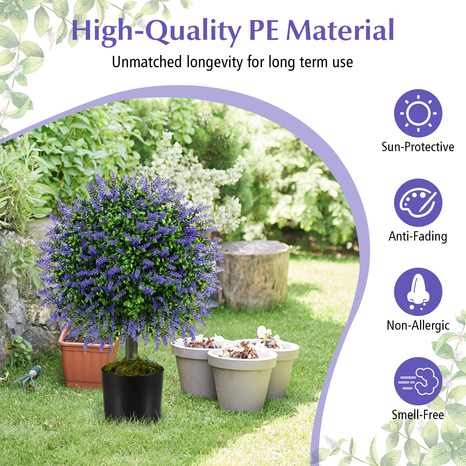 23 Inch Artificial Topiary Trees, Cement Pot, Purple - Image 9