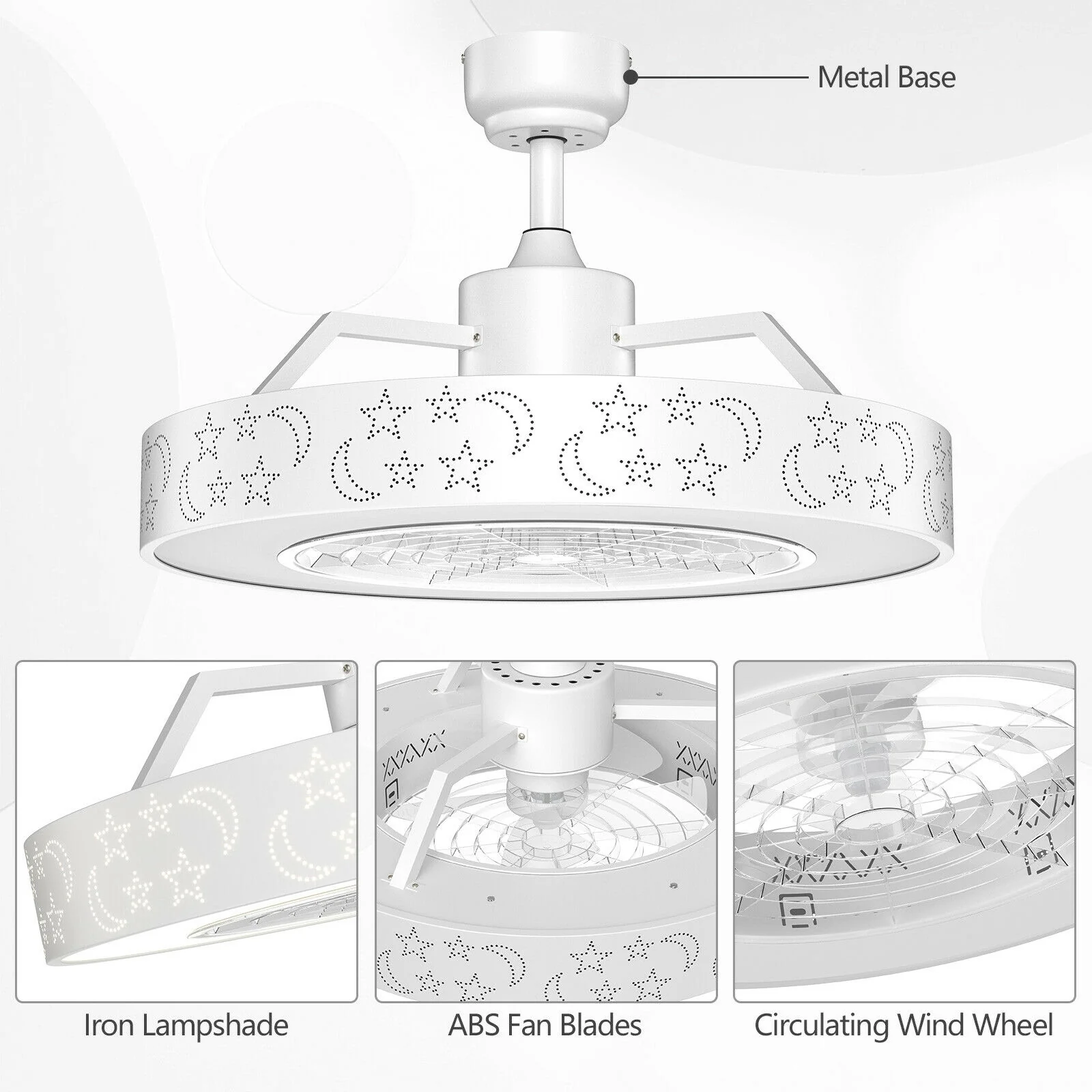 23 Inch Ceiling Fan With LED Light, Remote Control, White - Image 10
