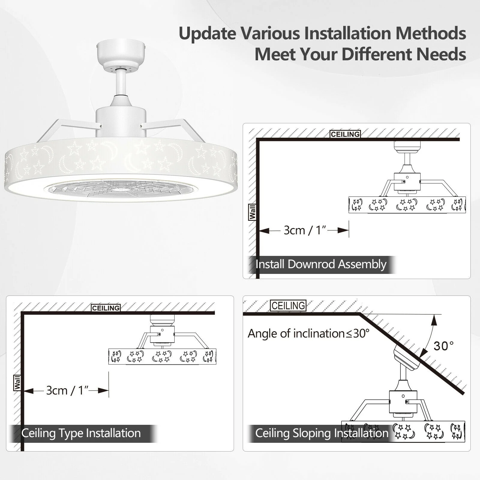 23 Inch Ceiling Fan With LED Light, Remote Control, White - Image 6