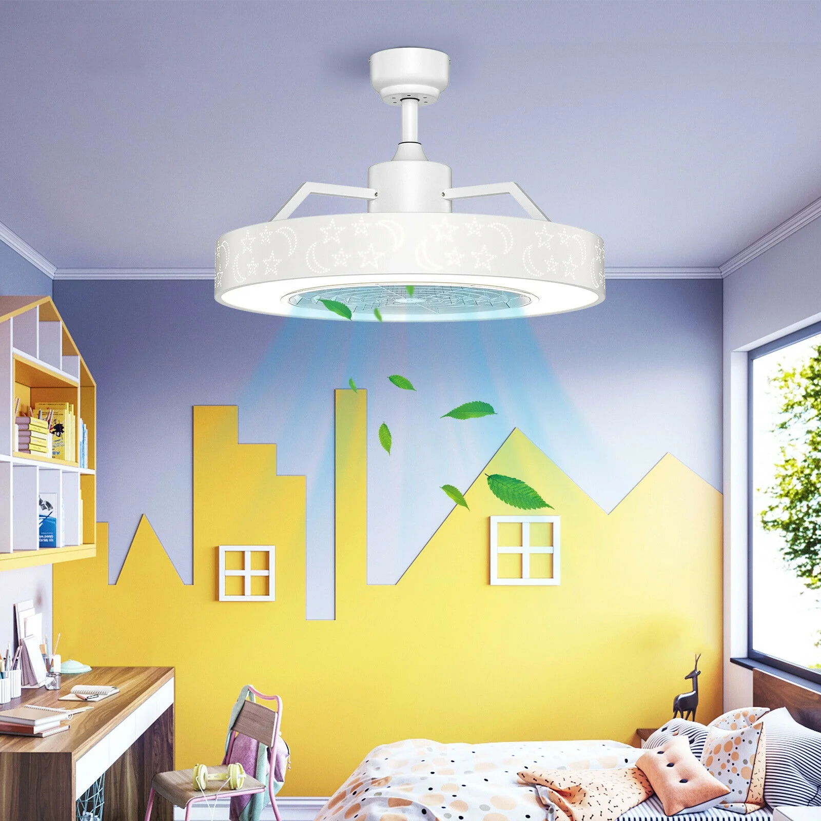 23 Inch Ceiling Fan With LED Light, Remote Control, White - Image 8