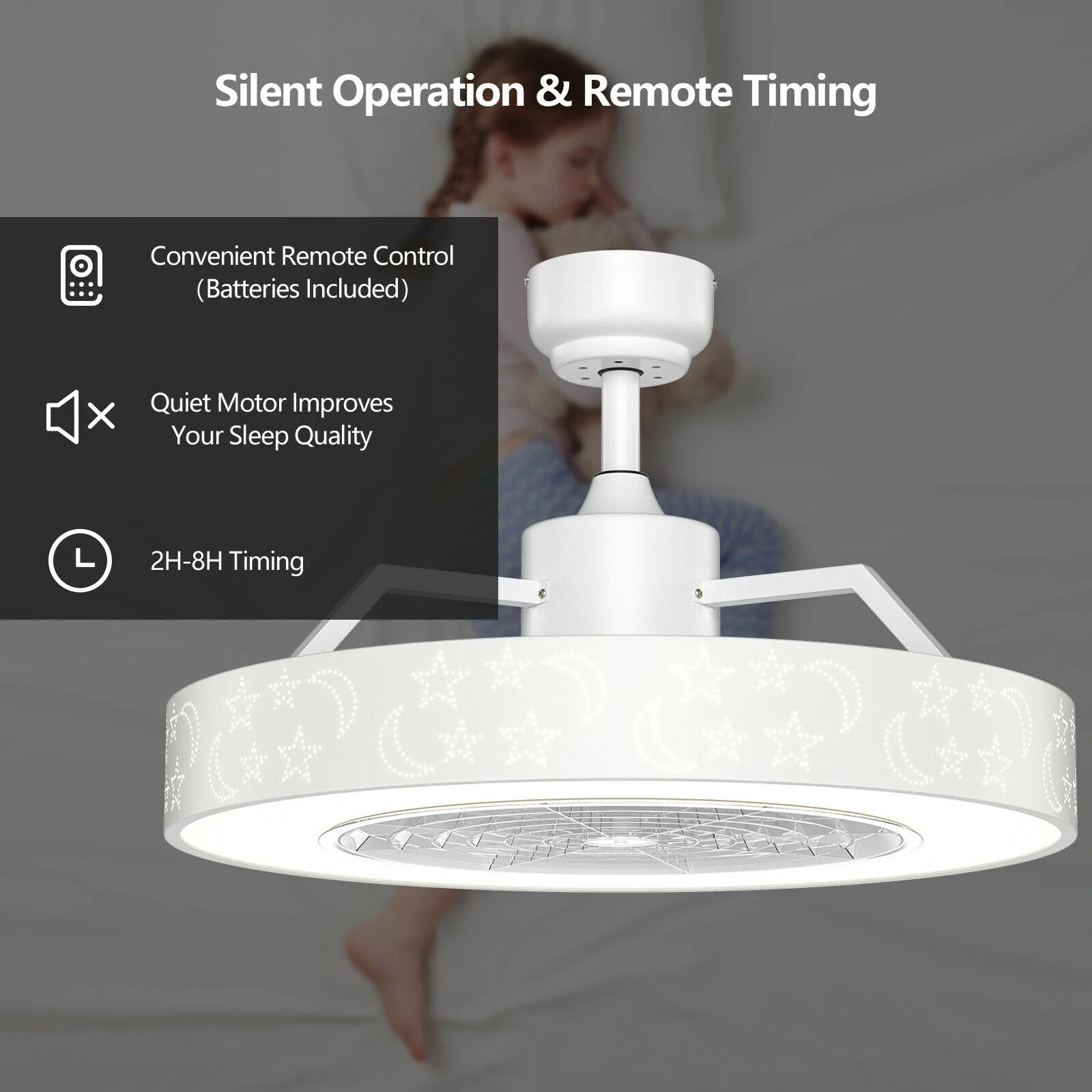 23 Inch Ceiling Fan With LED Light, Remote Control, White - Image 9