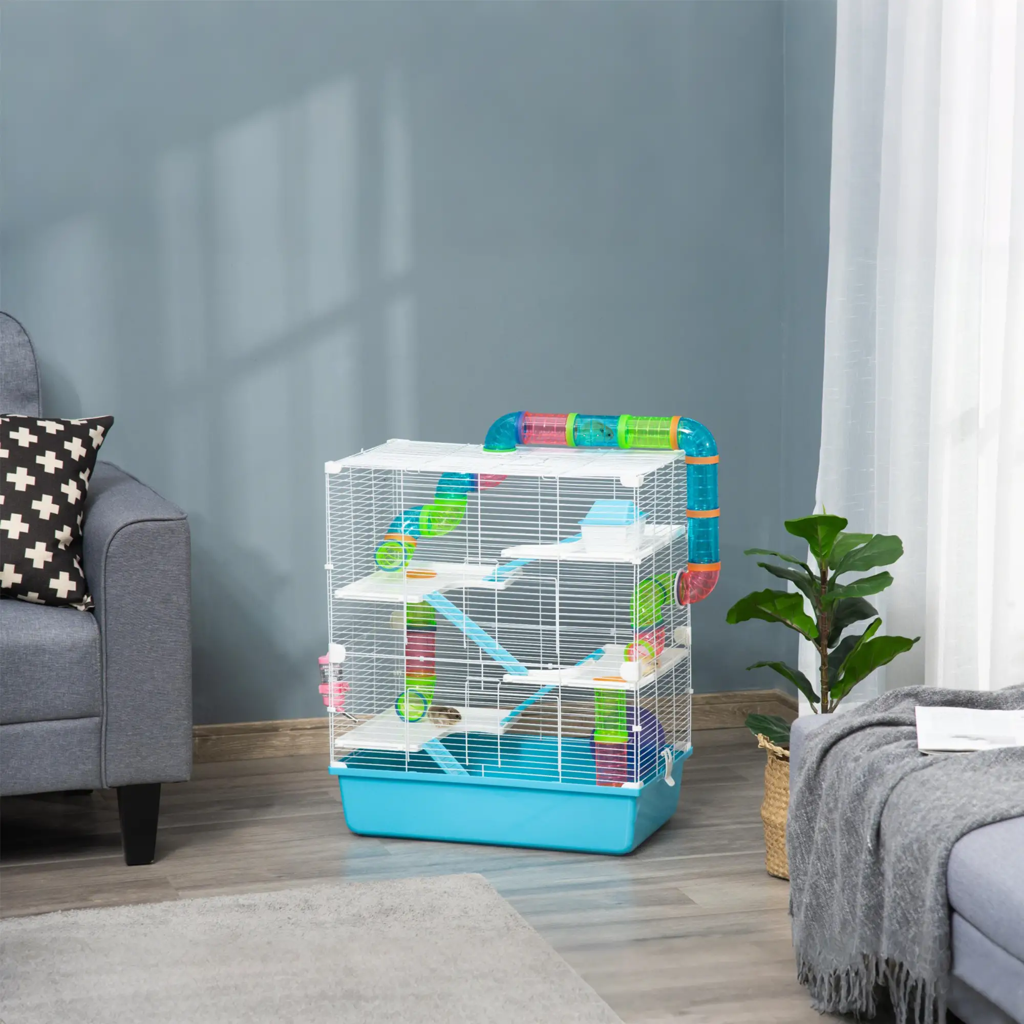 23" Large Hamster Cage, Small Animal House, 5-Level, Light Blue - Image 2
