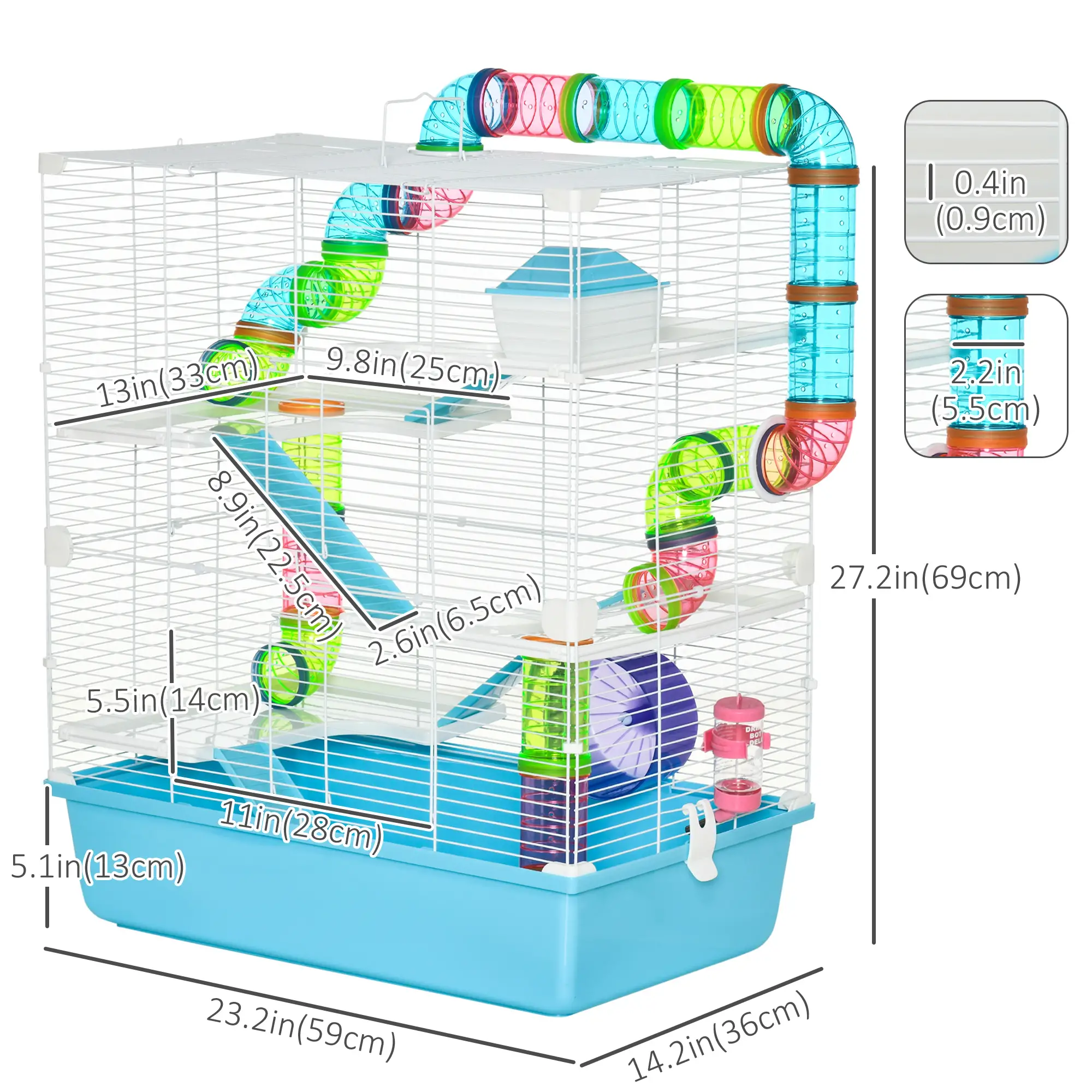 23" Large Hamster Cage, Small Animal House, 5-Level, Light Blue - Image 3