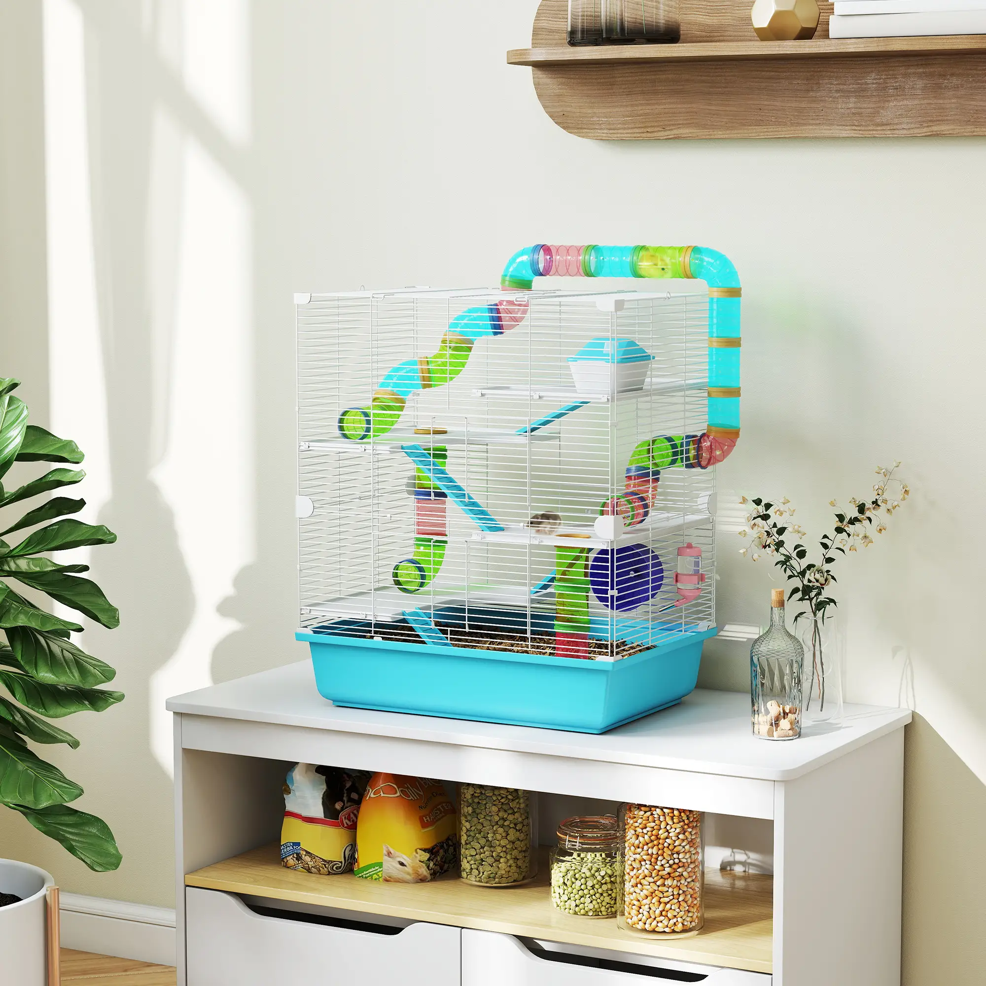 23" Large Hamster Cage, Small Animal House, 5-Level, Light Blue - Image 4