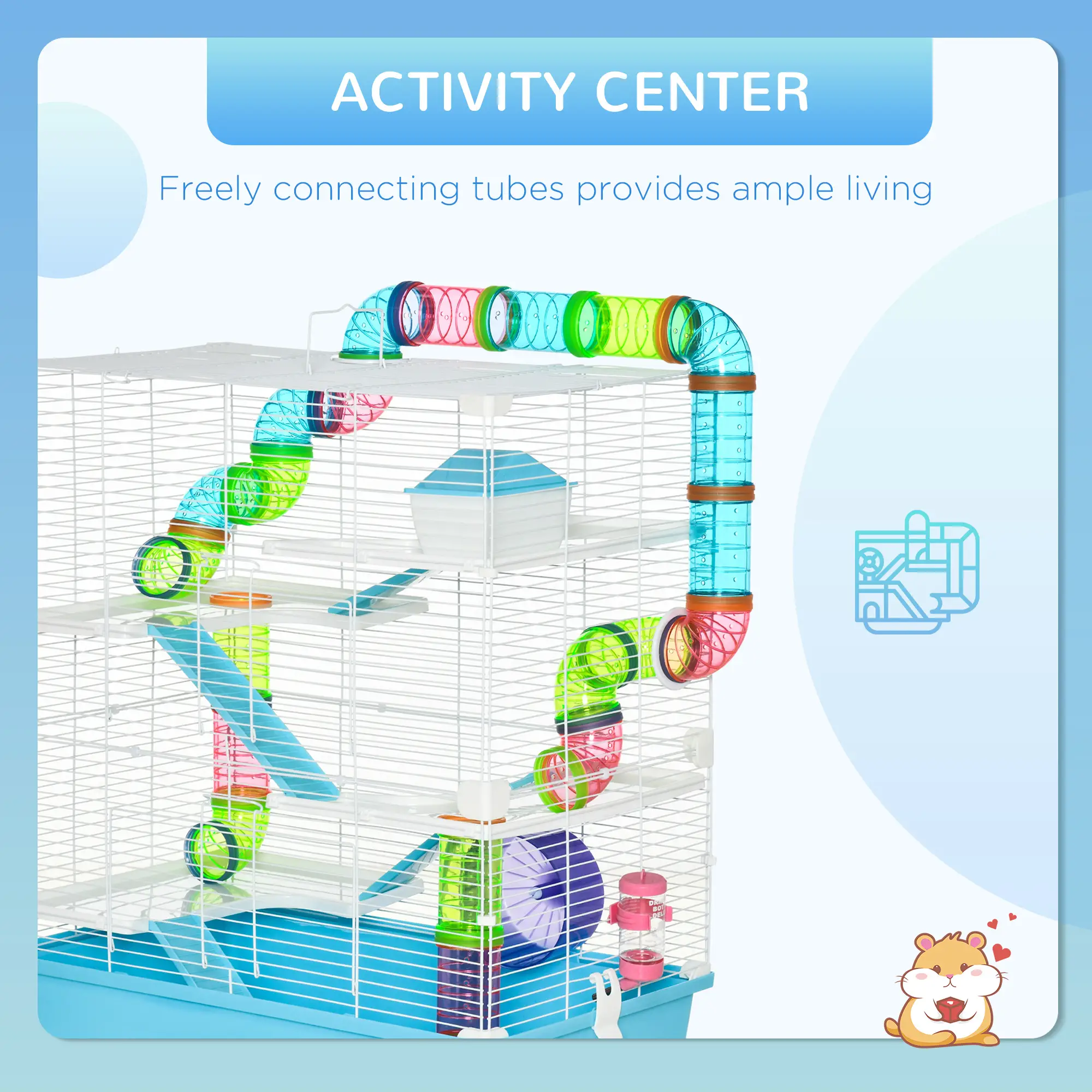 23" Large Hamster Cage, Small Animal House, 5-Level, Light Blue - Image 5