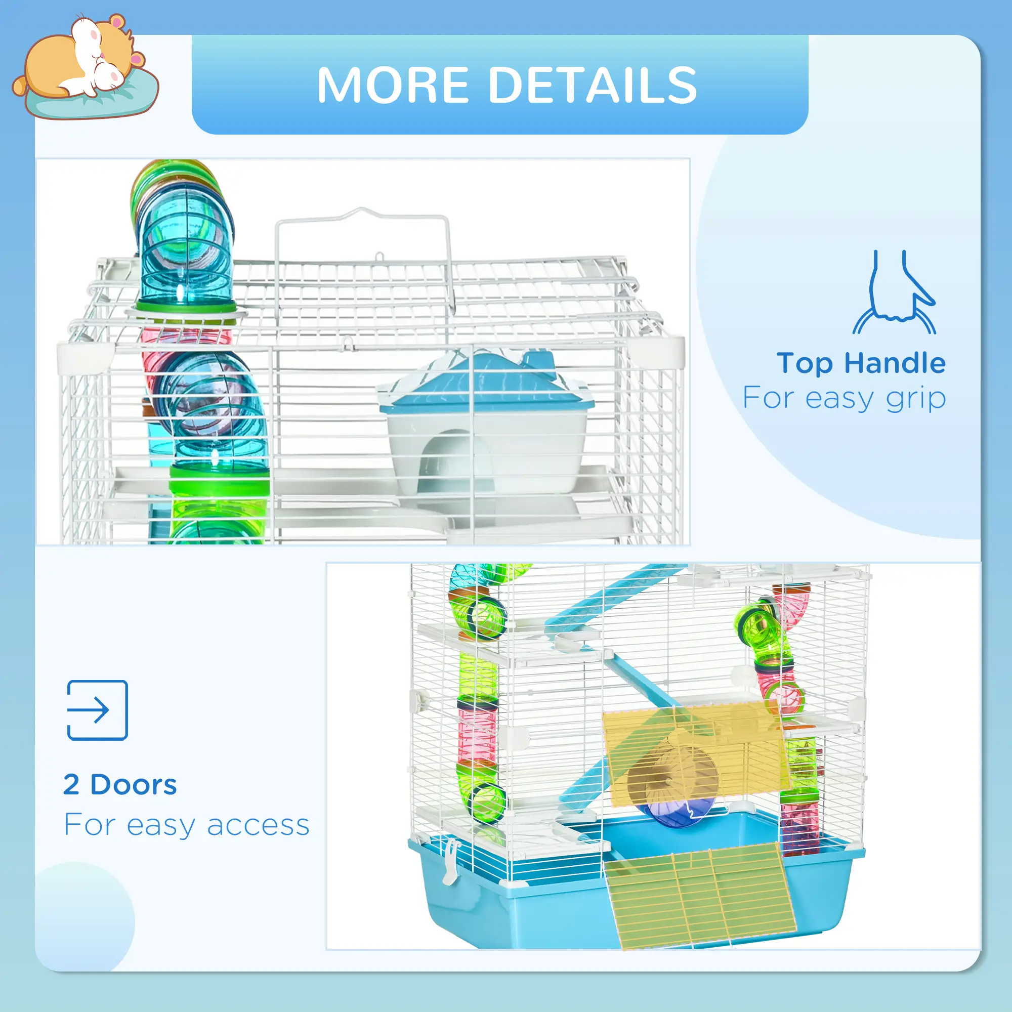 23" Large Hamster Cage, Small Animal House, 5-Level, Light Blue - Image 9