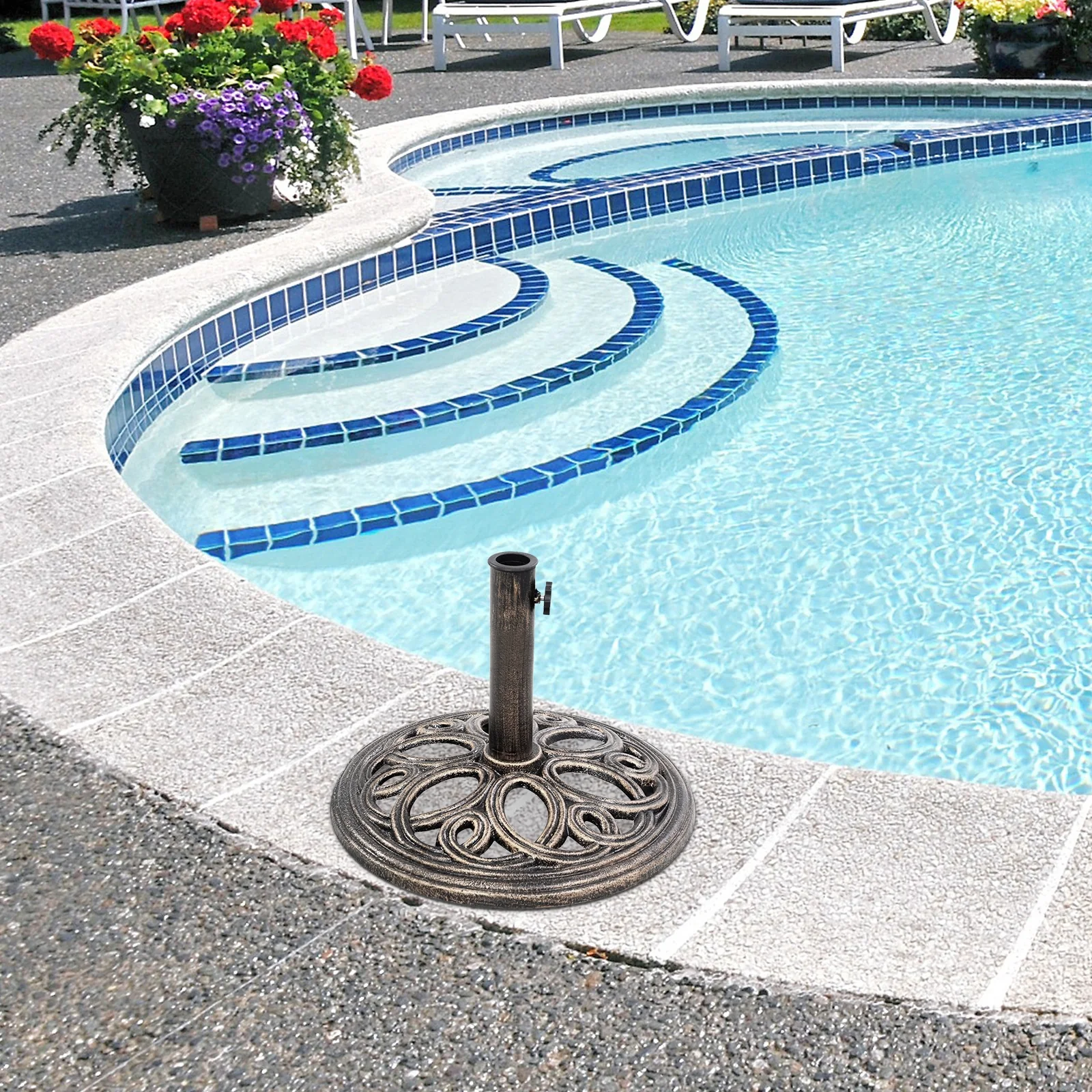 23-lbs 17 3/4 Inch Round Umbrella Base Stand, Bronze - Image 2