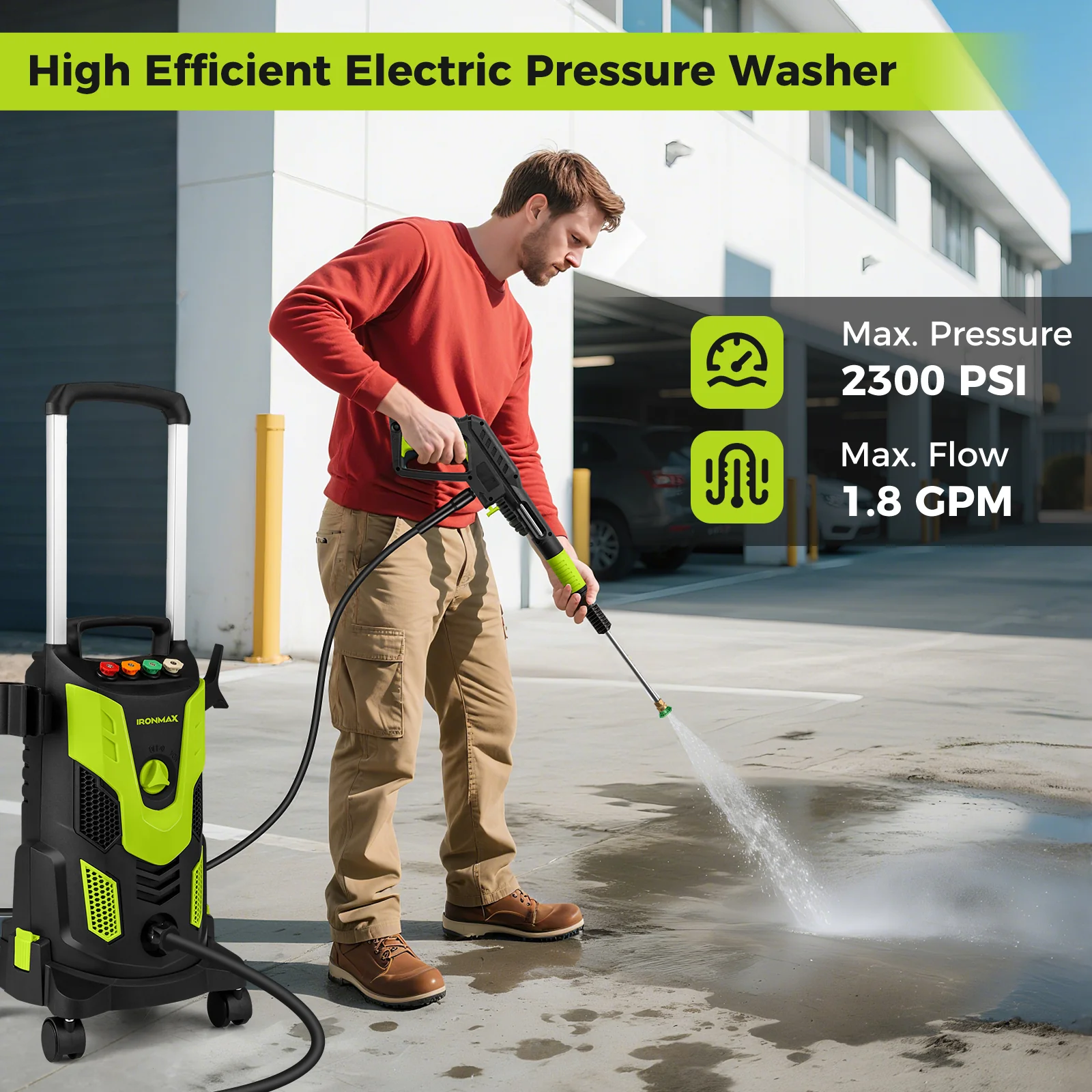 2300 PSI 1.8 GPM Electric High Pressure Power Washer, Green - Image 5