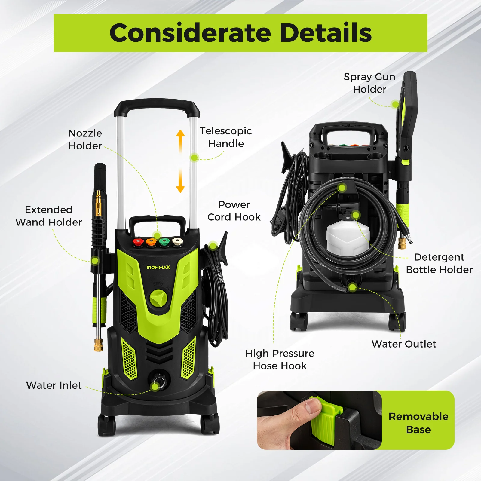 2300 PSI 1.8 GPM Electric High Pressure Power Washer, Green - Image 6
