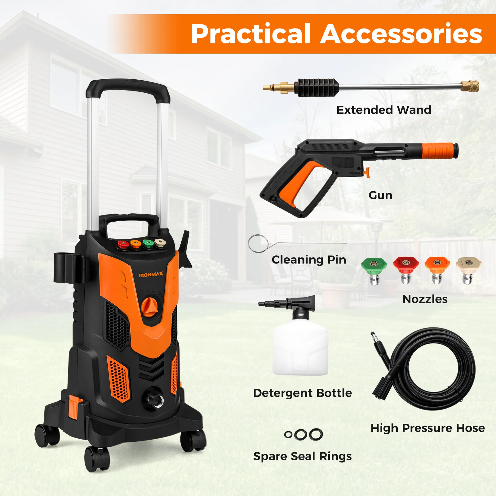 2300 PSI 1.8 GPM Electric High Pressure Power Washer, Orange - Image 10