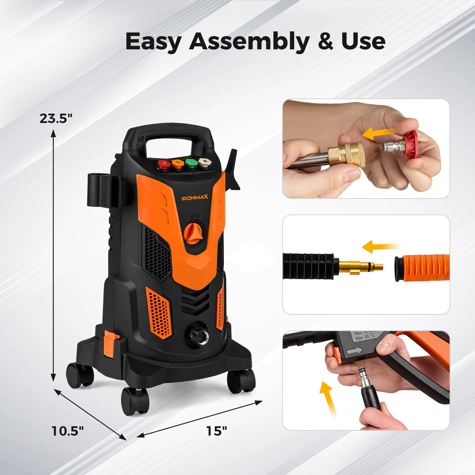 2300 PSI 1.8 GPM Electric High Pressure Power Washer, Orange - Image 3