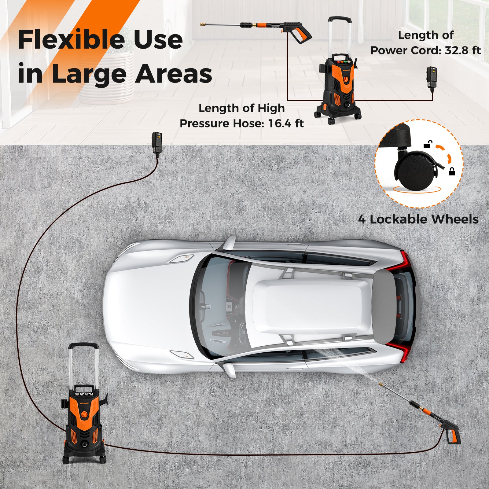 2300 PSI 1.8 GPM Electric High Pressure Power Washer, Orange - Image 9