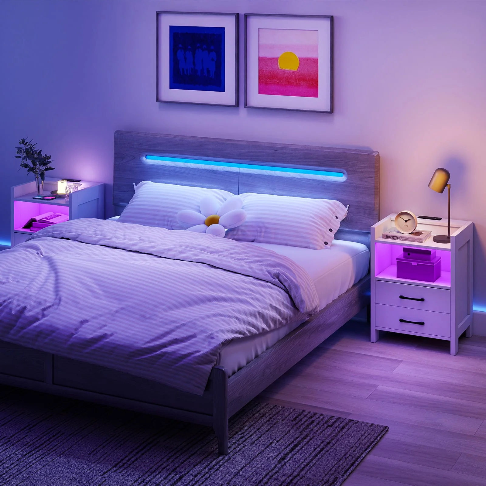 23.5 Inches Nightstand with Charging Station and Open Storage Shelf, White - Image 7