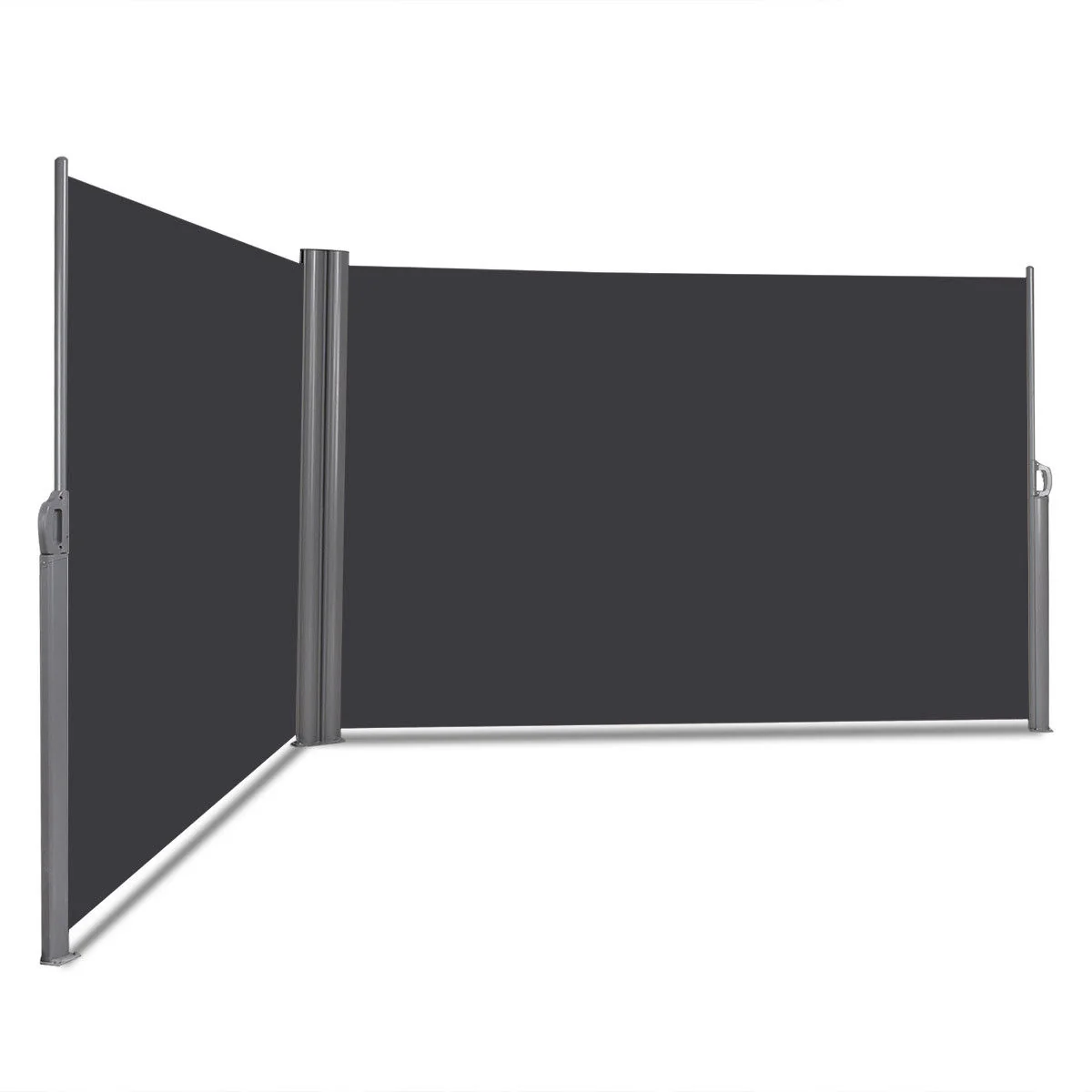 237 x 63 Inch Retractable Double Folding Patio Awning Screen Divider, Gray - Image 3