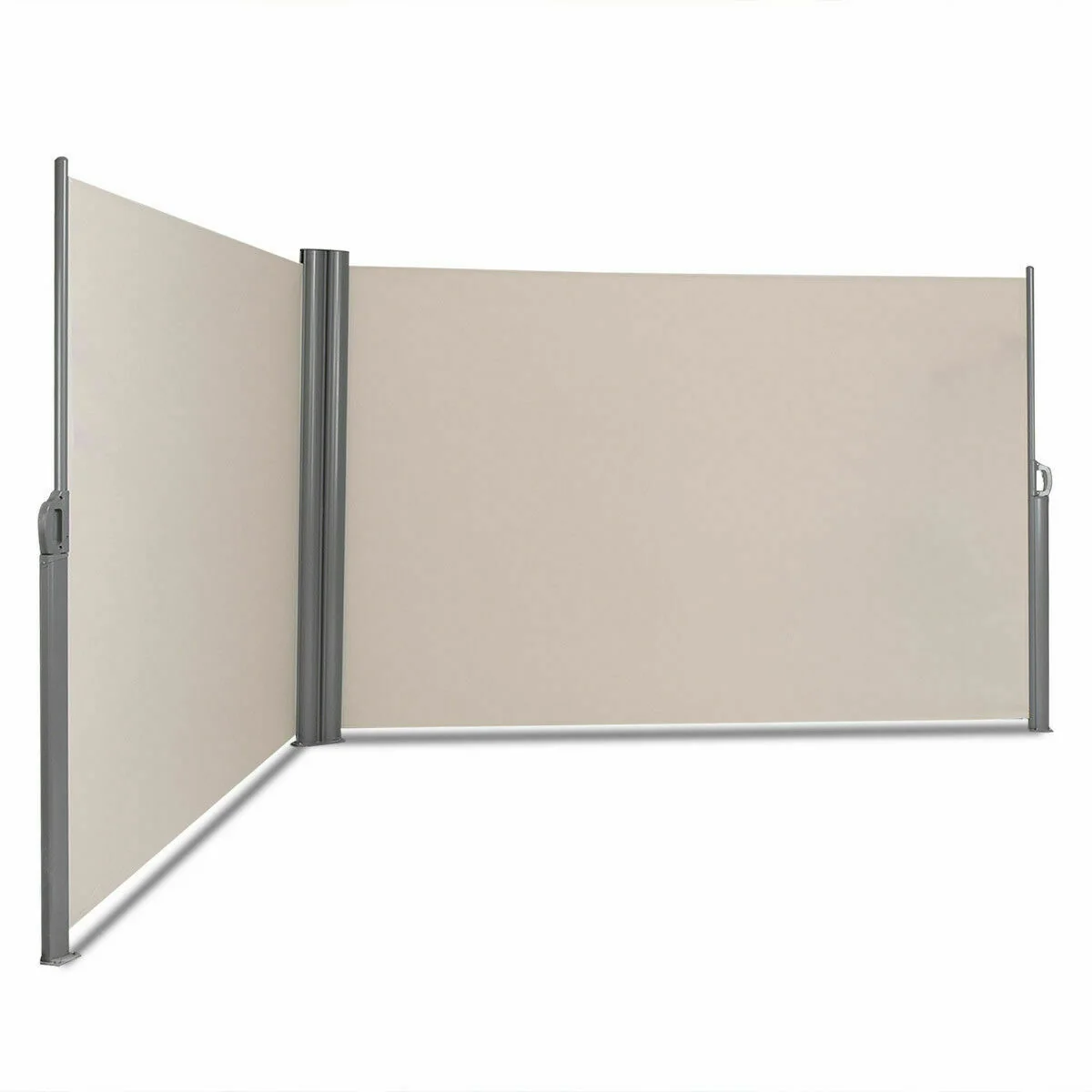 237 x 71 Inch Retractable Double Folding Patio Awning Screen Divider, Beige - Image 3