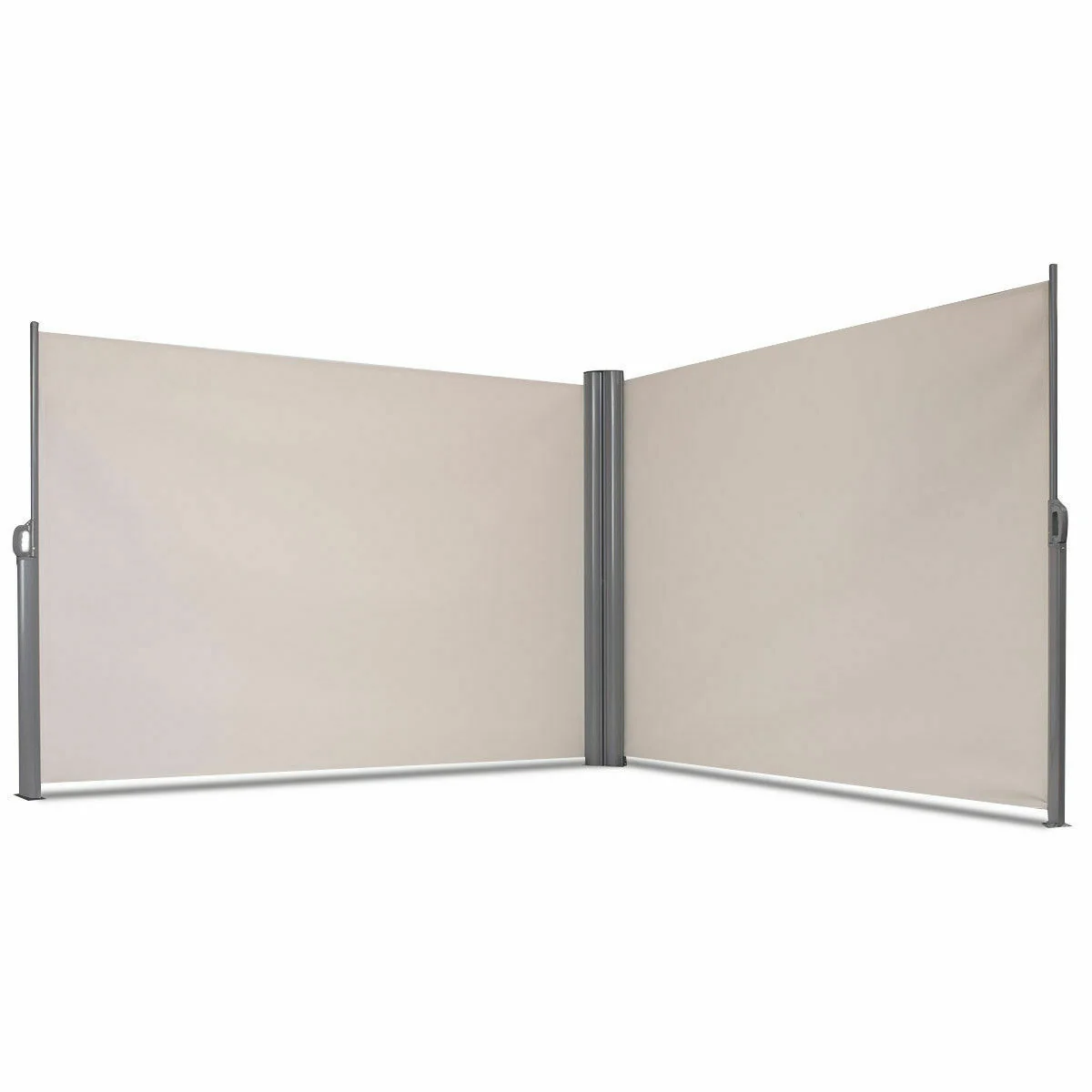 237 x 71 Inch Retractable Double Folding Patio Awning Screen Divider, Beige - Image 4