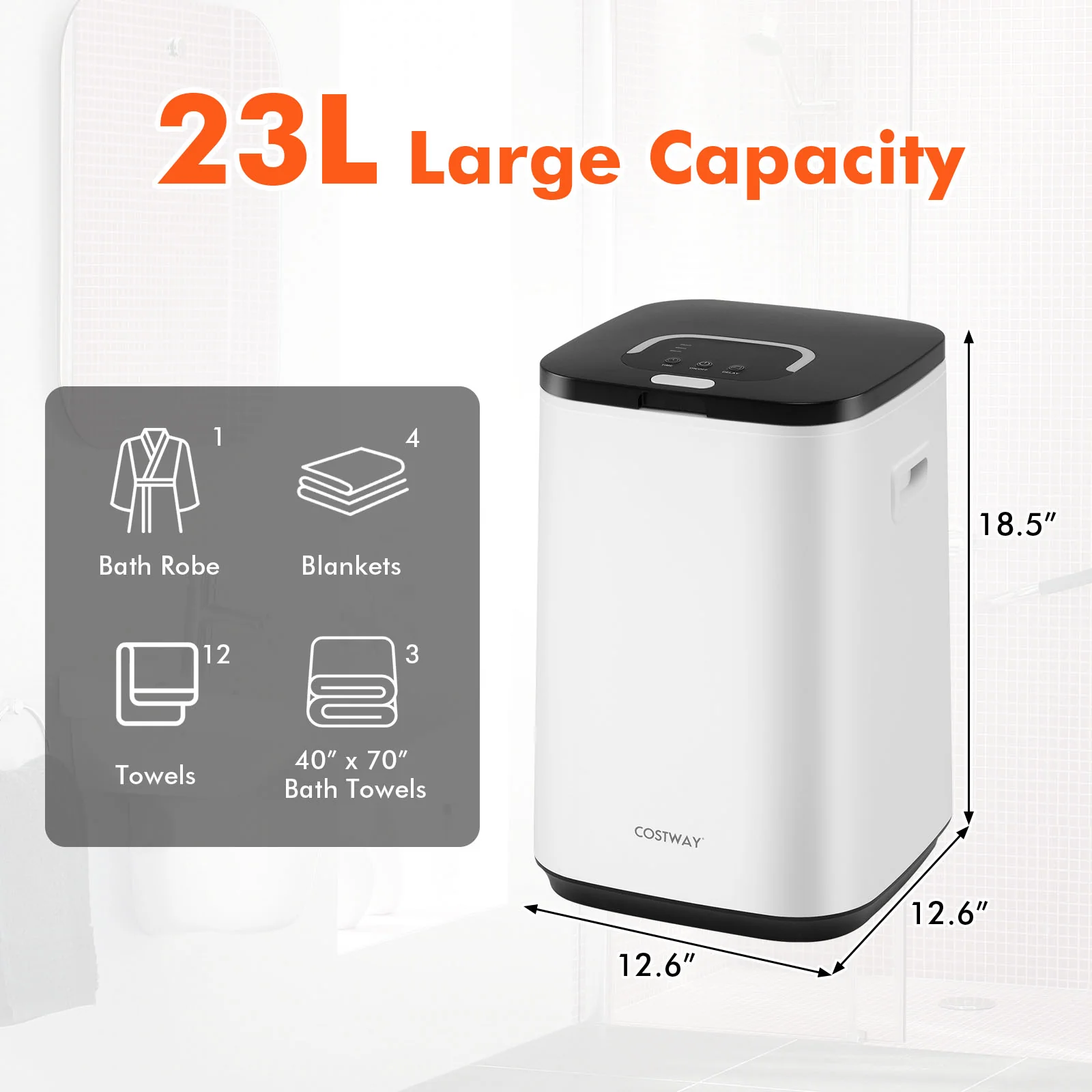 23L Large Hot Towel Heater with Rapid Heating and Adjustable Timer-WH, White - Image 4