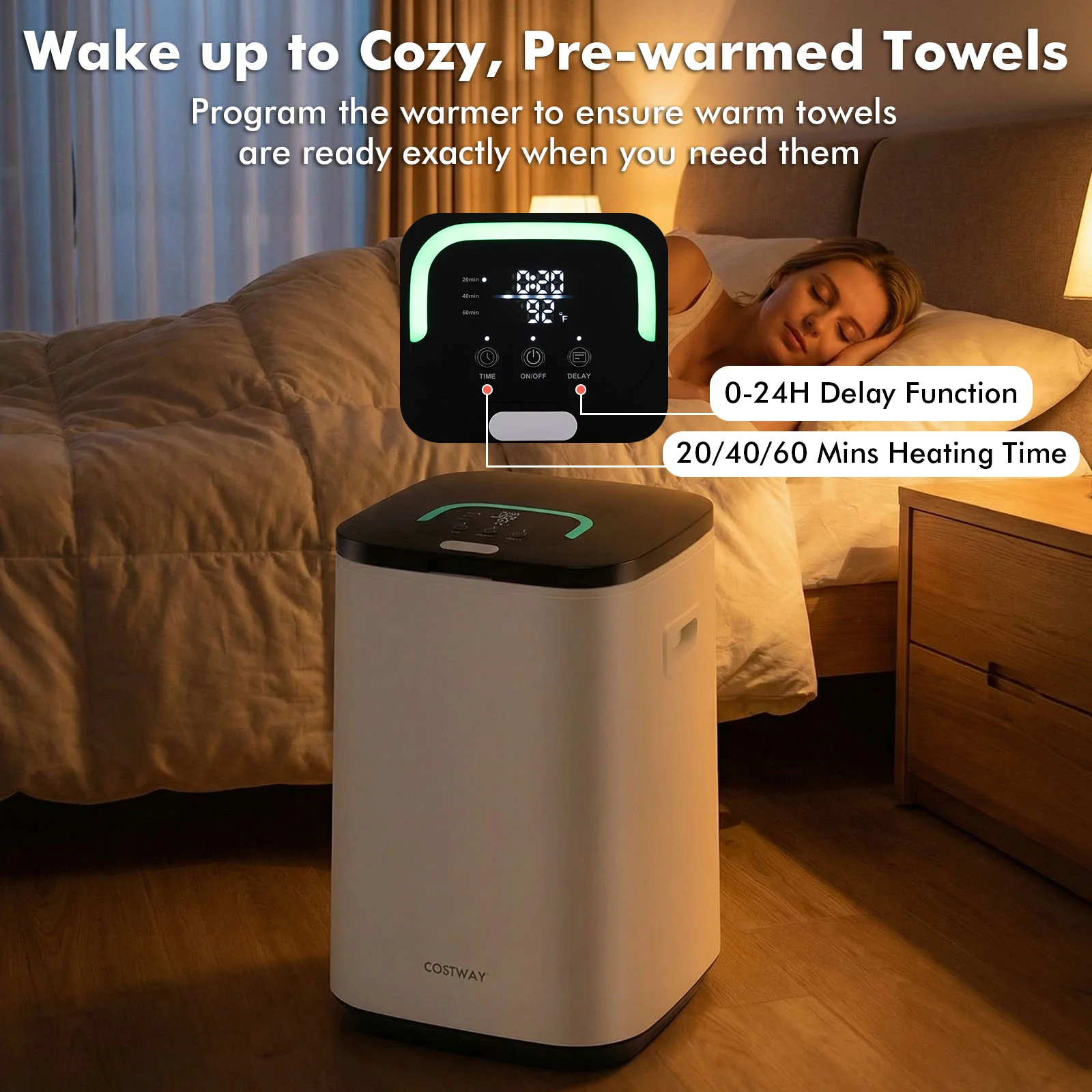 23L Large Hot Towel Heater with Rapid Heating and Adjustable Timer-WH, White - Image 7