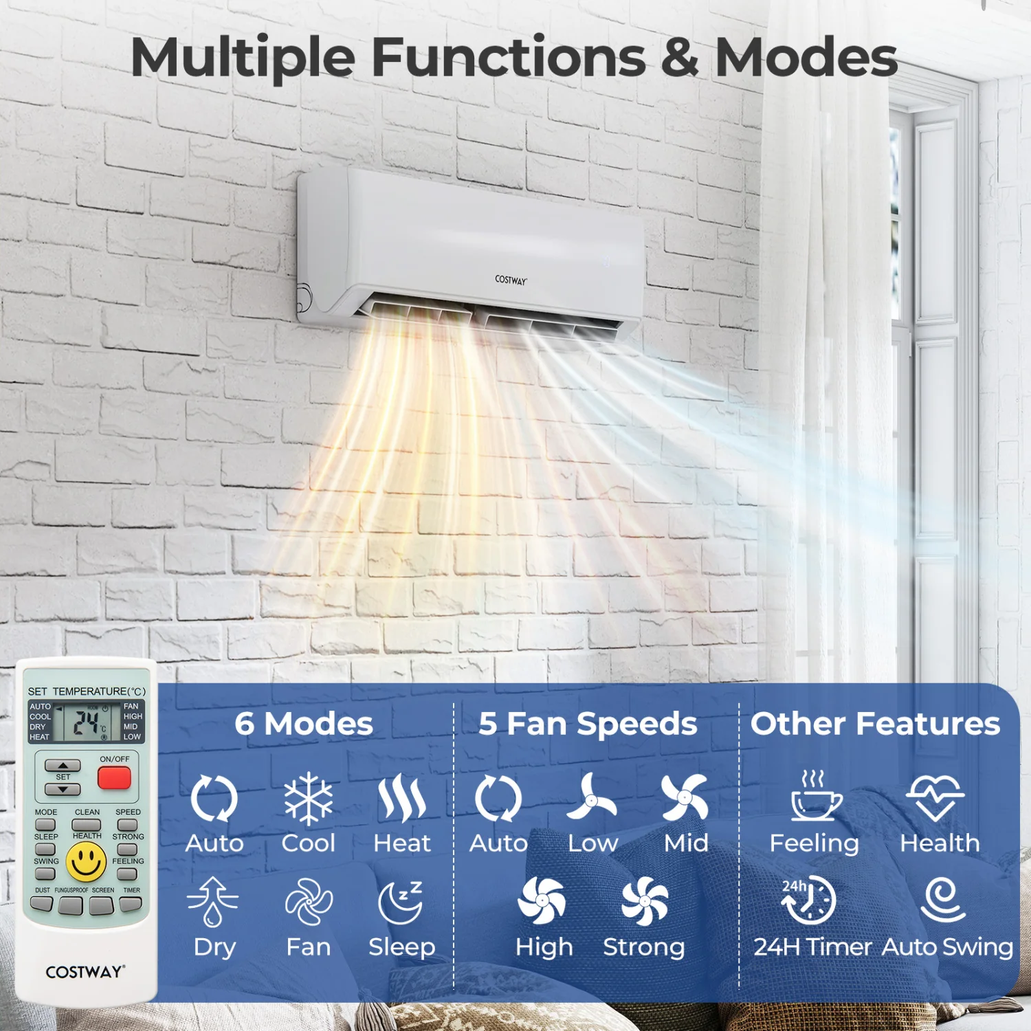 24,000 BTU 2 Zone Mini Split AC With Heat Pump, 12K+18K, White - Image 7