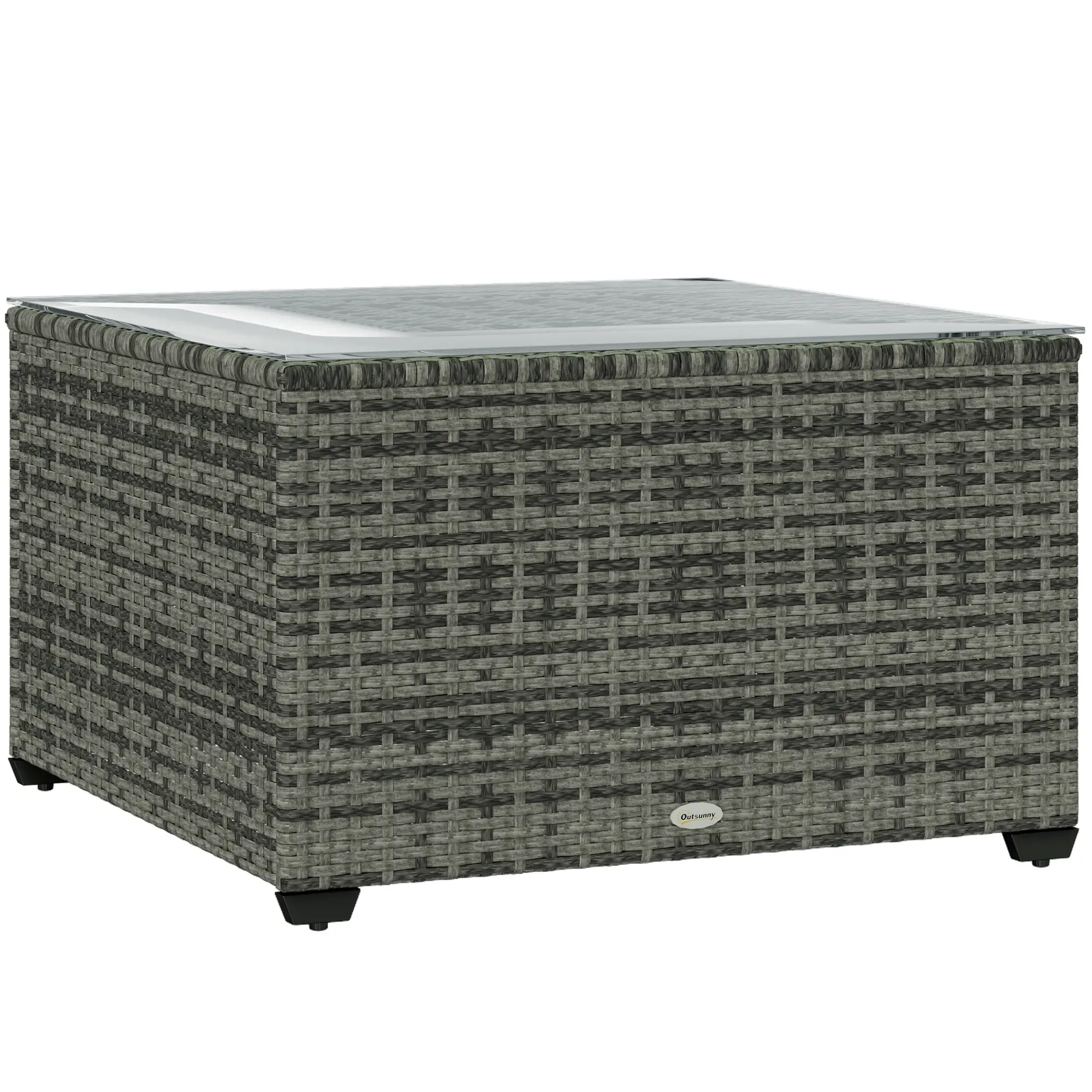 24.4" Patio Coffee Table, PE Rattan Outdoor Side Table, Tempered Glass Top, Light Grey - Image 11