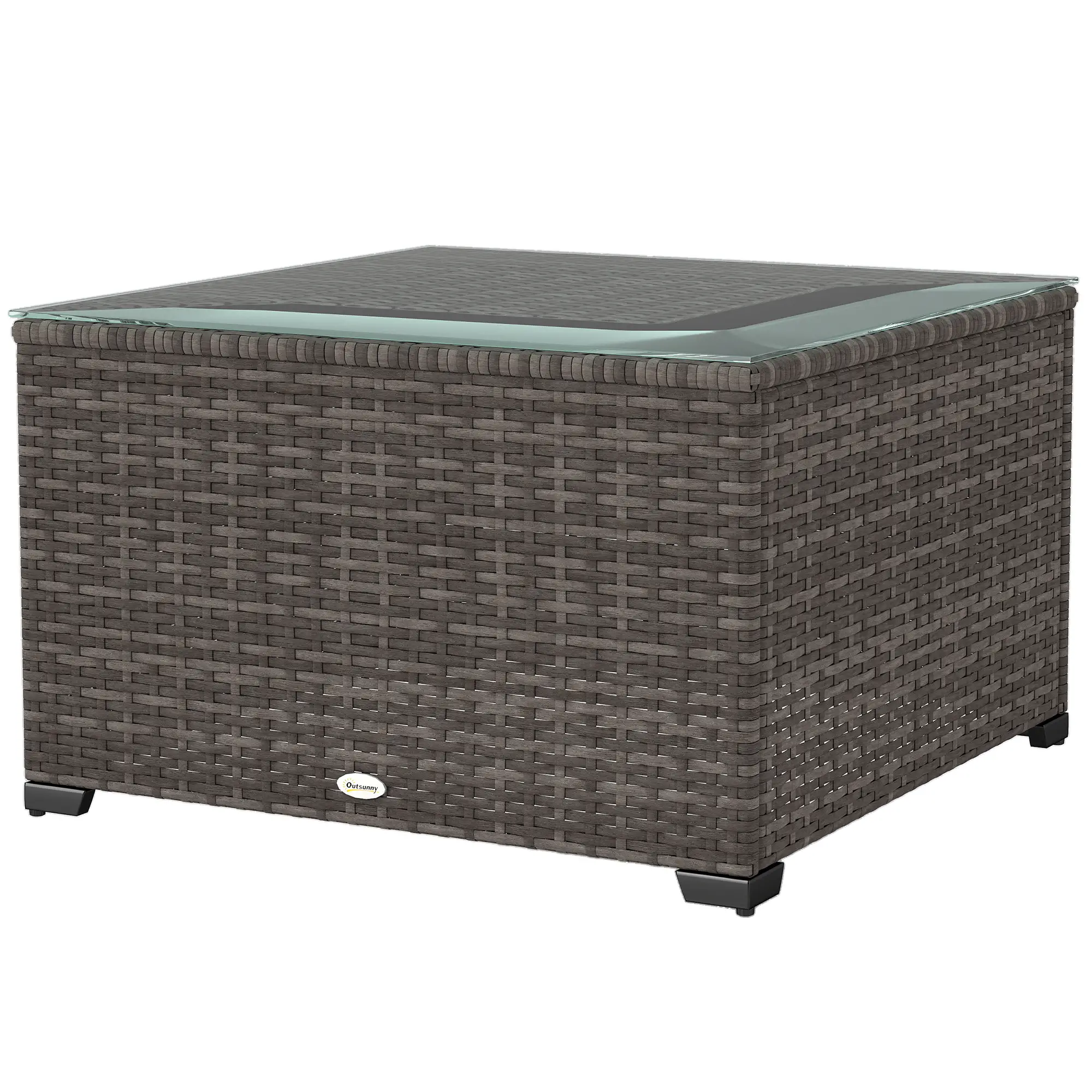 24.4" Patio Wicker Coffee Table, PE Rattan With Tempered Glass Top, Black