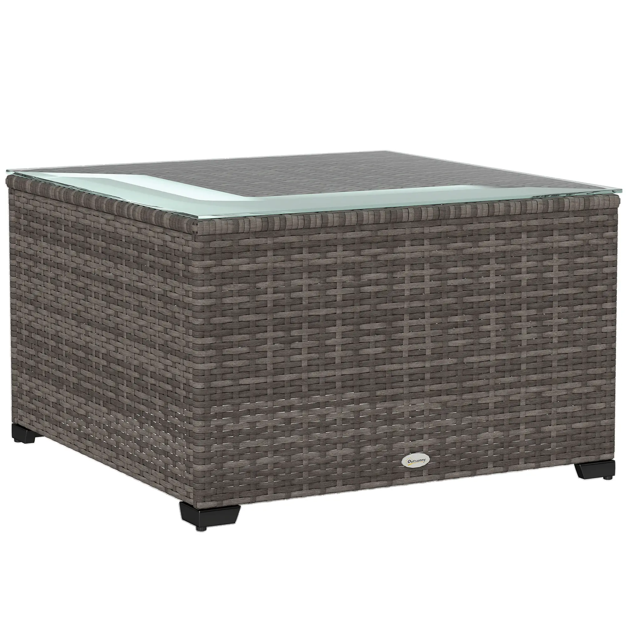 24.4" Patio Wicker Coffee Table, PE Rattan With Tempered Glass Top, Black - Image 11