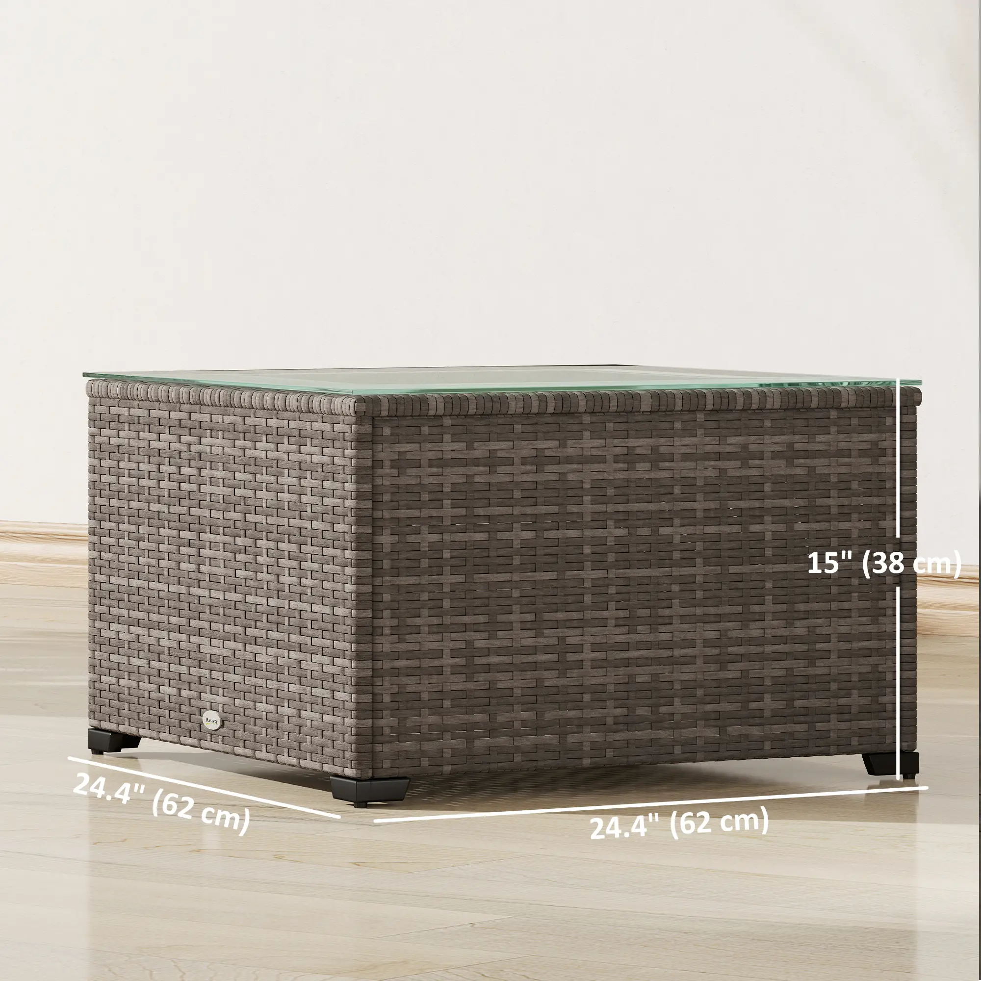 24.4" Patio Wicker Coffee Table, PE Rattan With Tempered Glass Top, Black - Image 3