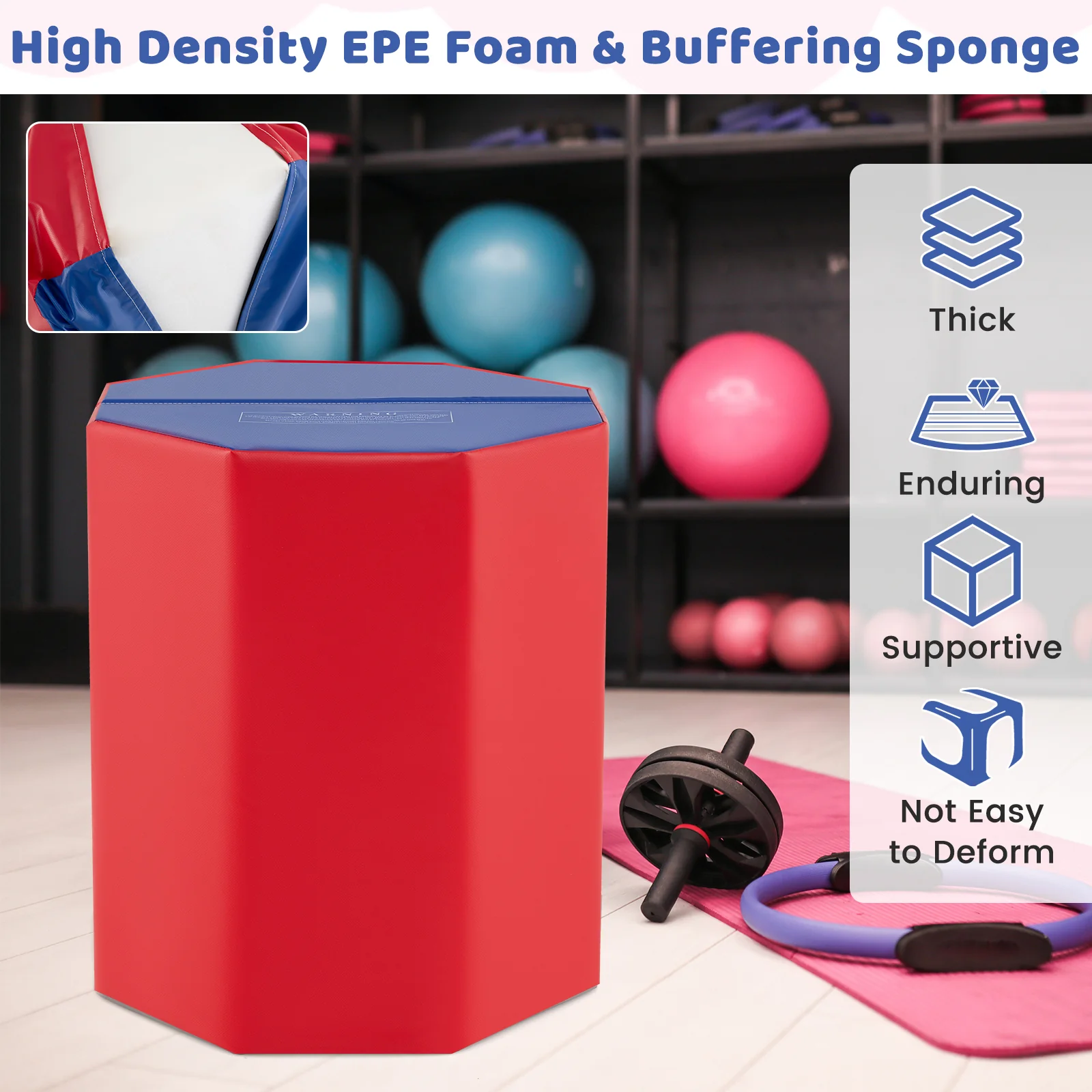 24.5 Inch Octagon Gymnastics Mat, Waterproof Zippered Cover, Red - Image 10