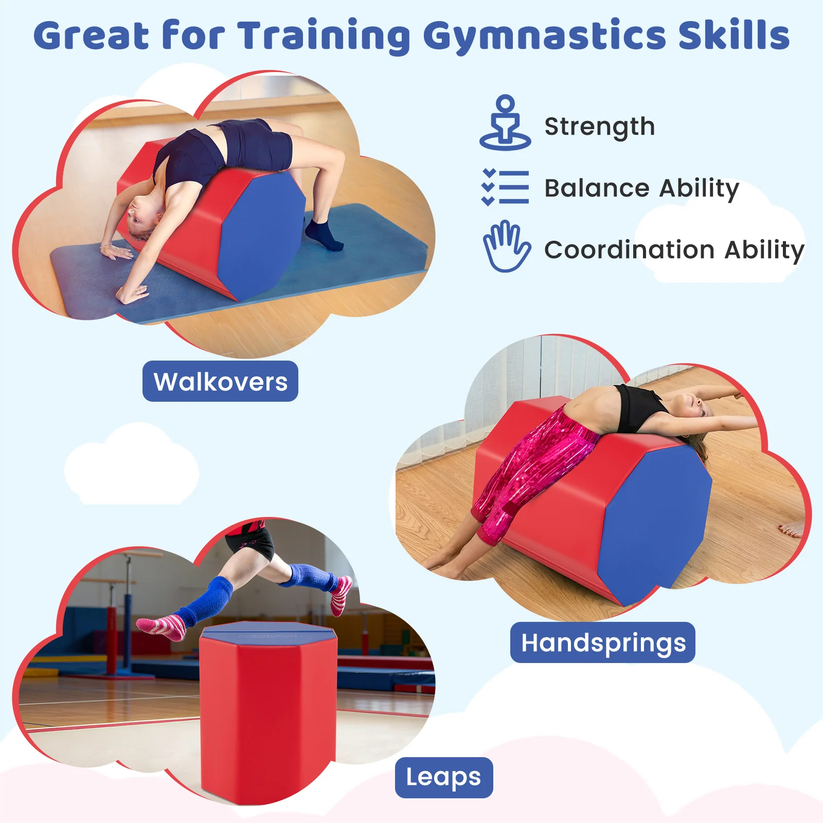 24.5 Inch Octagon Gymnastics Mat, Waterproof Zippered Cover, Red - Image 8