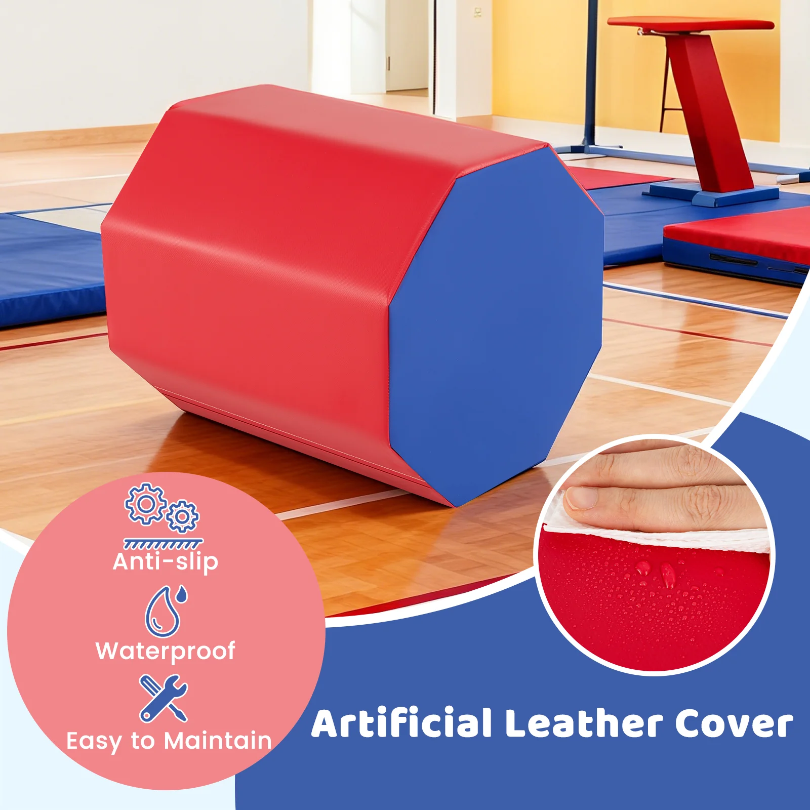 24.5 Inch Octagon Gymnastics Mat, Waterproof Zippered Cover, Red - Image 9