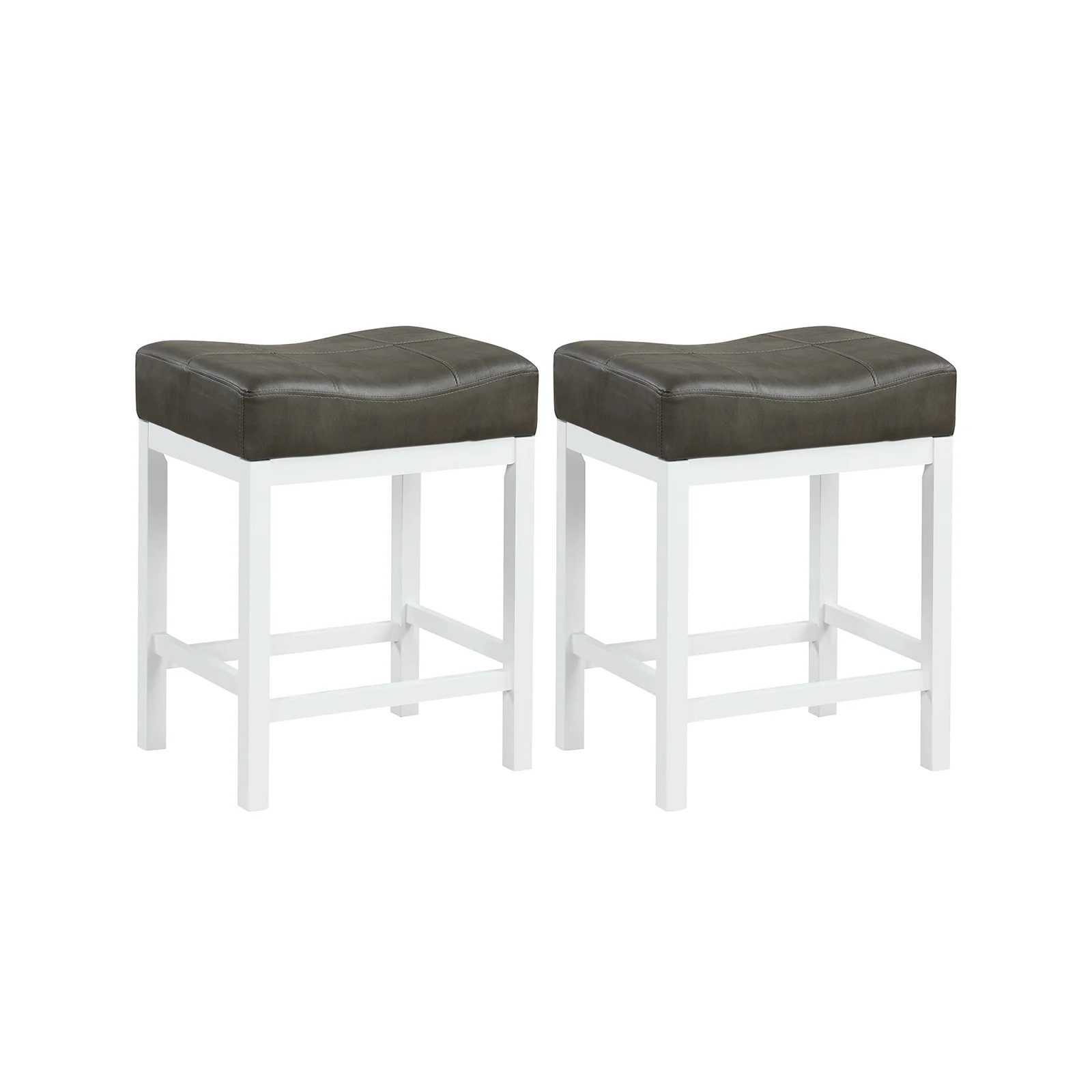 24.5 Inches Linen Saddle Stools, Set of 2, Cushioned Seat, Black and White - Image 4