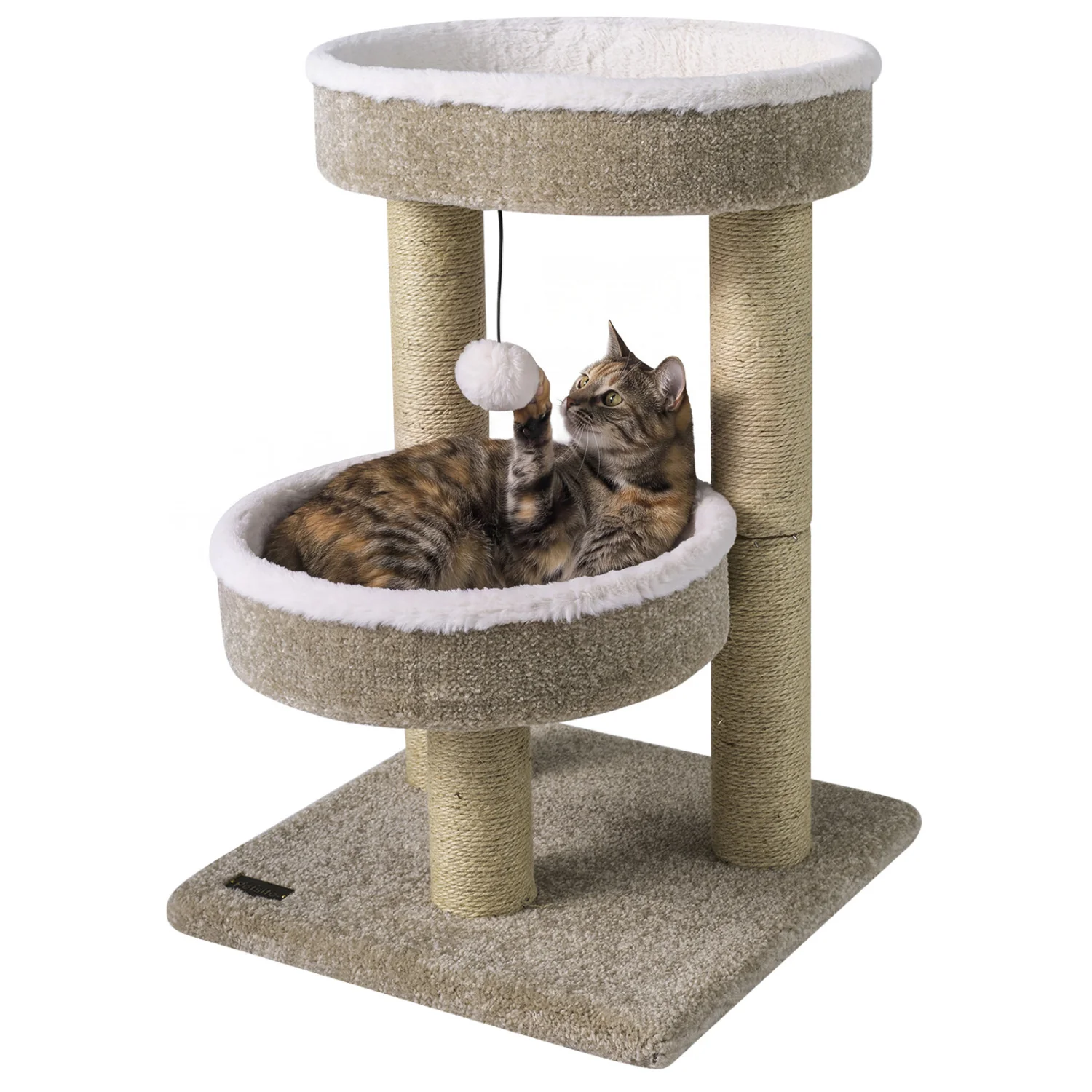 24 Cat Tower, 2 Plush Perches, Scratching Posts, Dangling Ball - Image 4