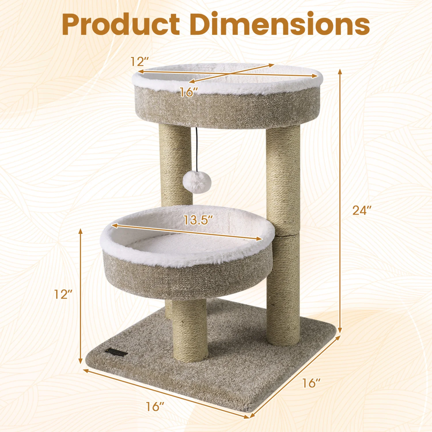 24 Cat Tower, 2 Plush Perches, Scratching Posts, Dangling Ball - Image 5