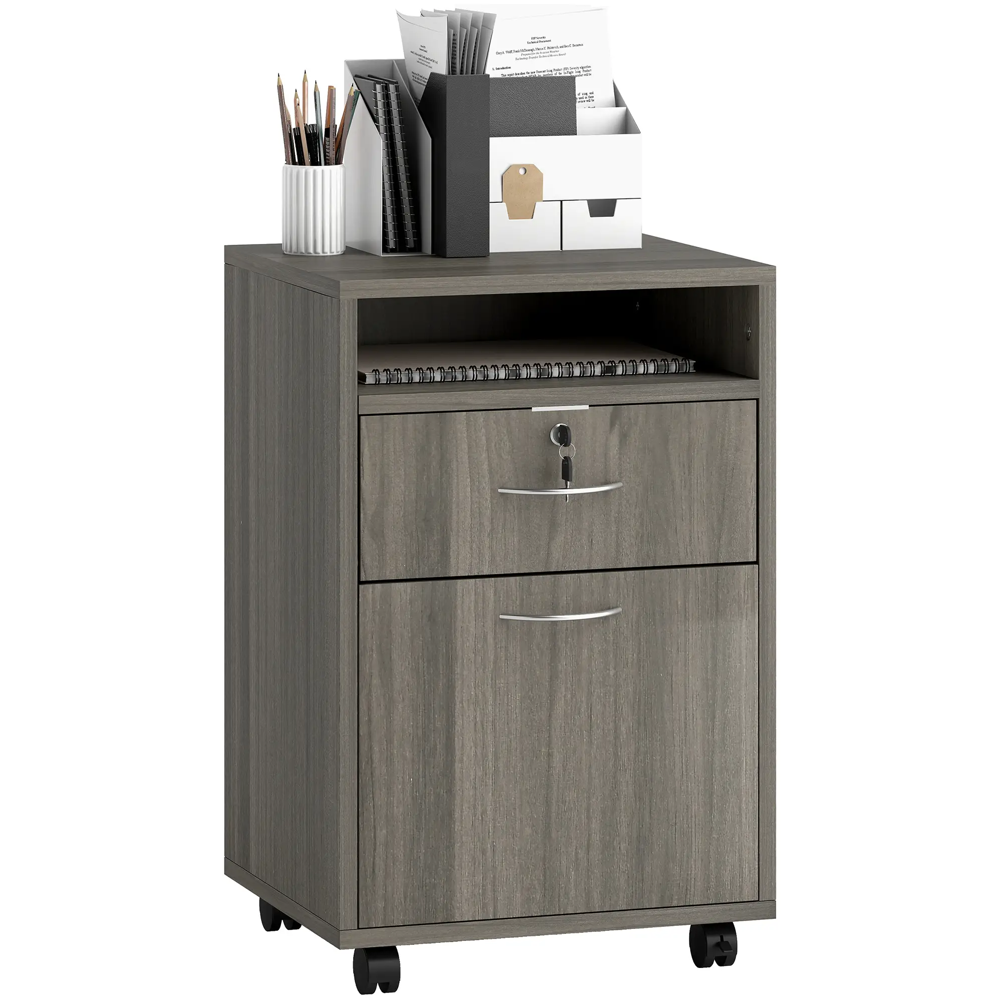 24" Filing Cabinet, Lockable Drawer, Wheels, Distressed Grey