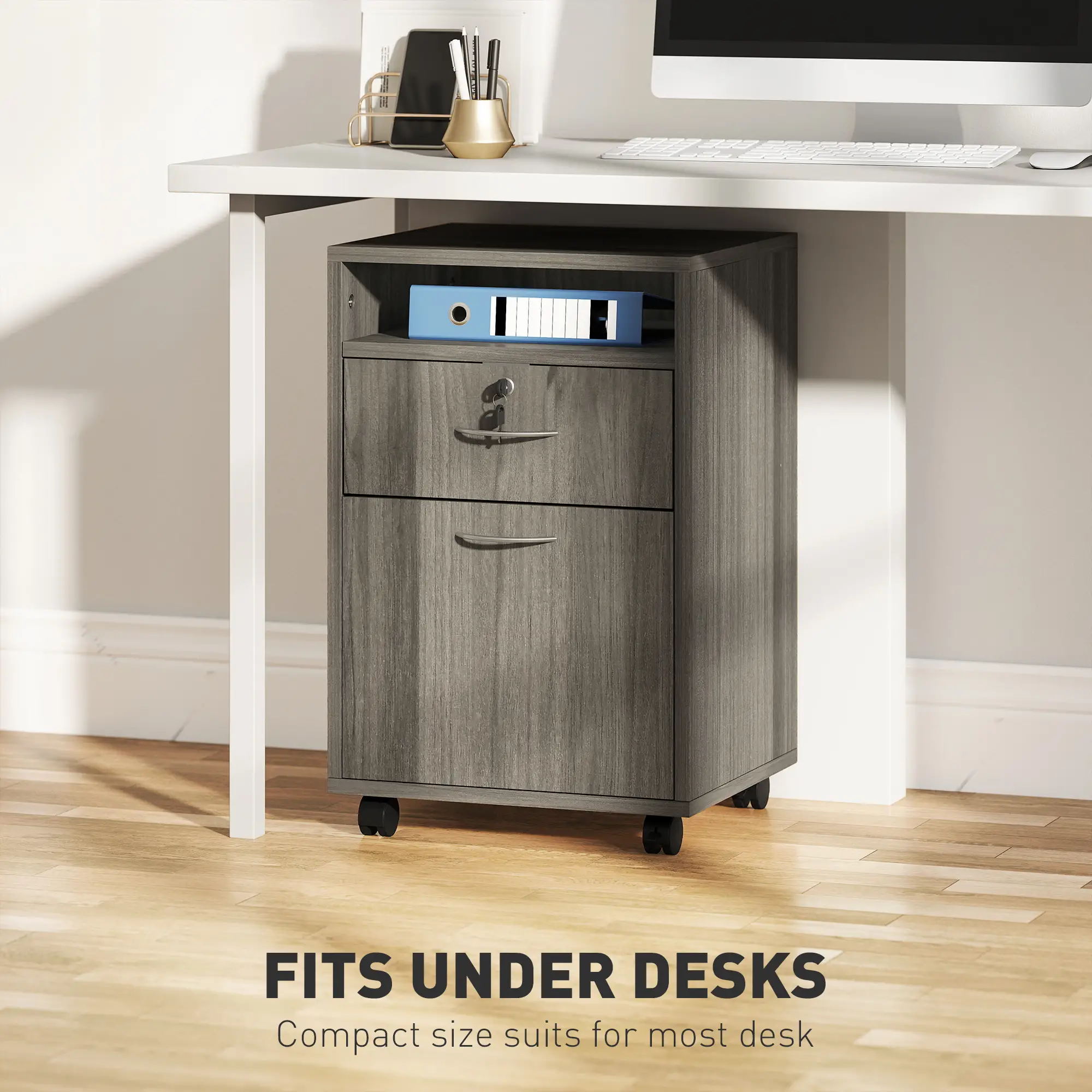 24" Filing Cabinet, Lockable Drawer, Wheels, Distressed Grey - Image 5