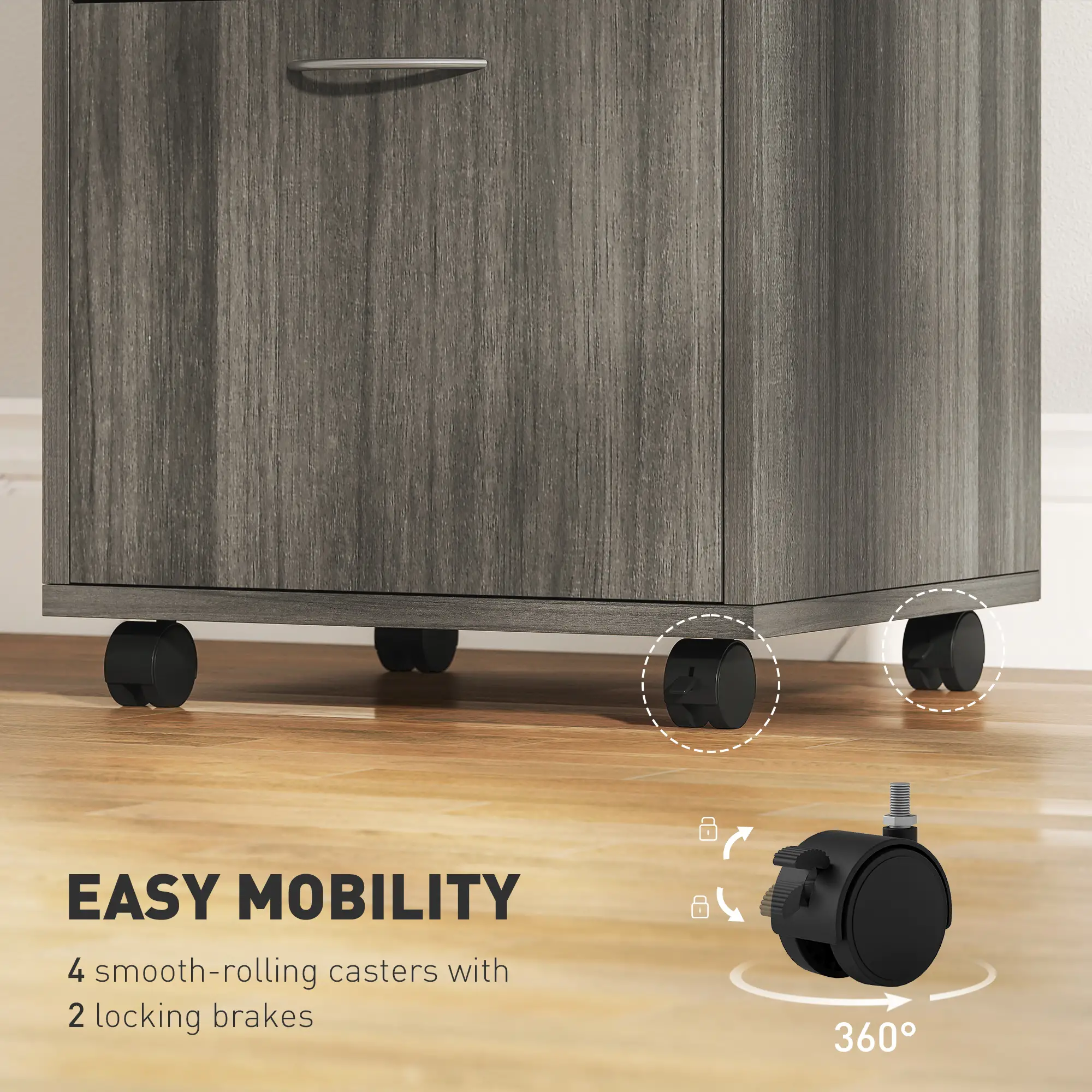 24" Filing Cabinet, Lockable Drawer, Wheels, Distressed Grey - Image 6