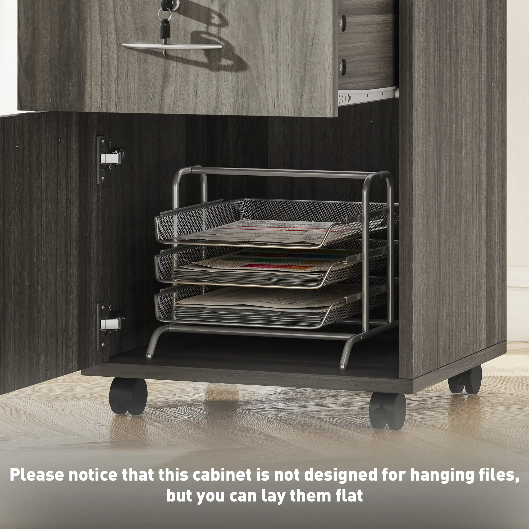 24" Filing Cabinet, Lockable Drawer, Wheels, Distressed Grey - Image 8