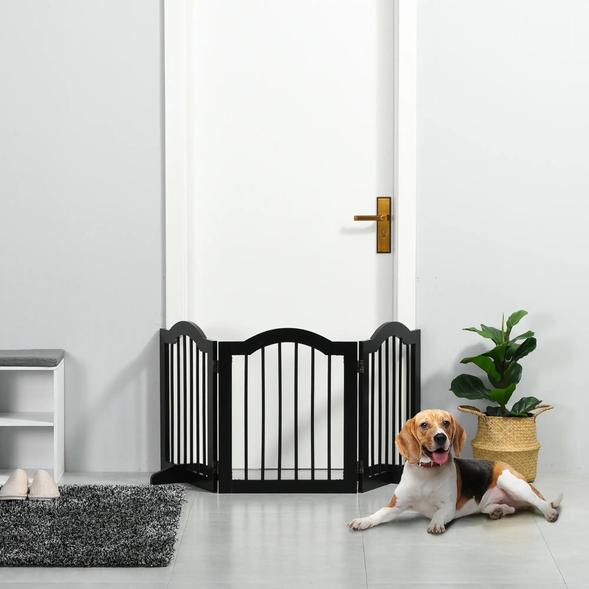 24"H Foldable Dog Gate, 3 Panels, Freestanding Pet Barrier, Black - Image 2