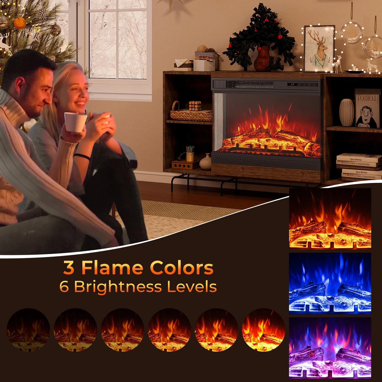 24 Inch 3-Sided Glass Electric Fireplace Heater, Remote Control, Black - Image 9