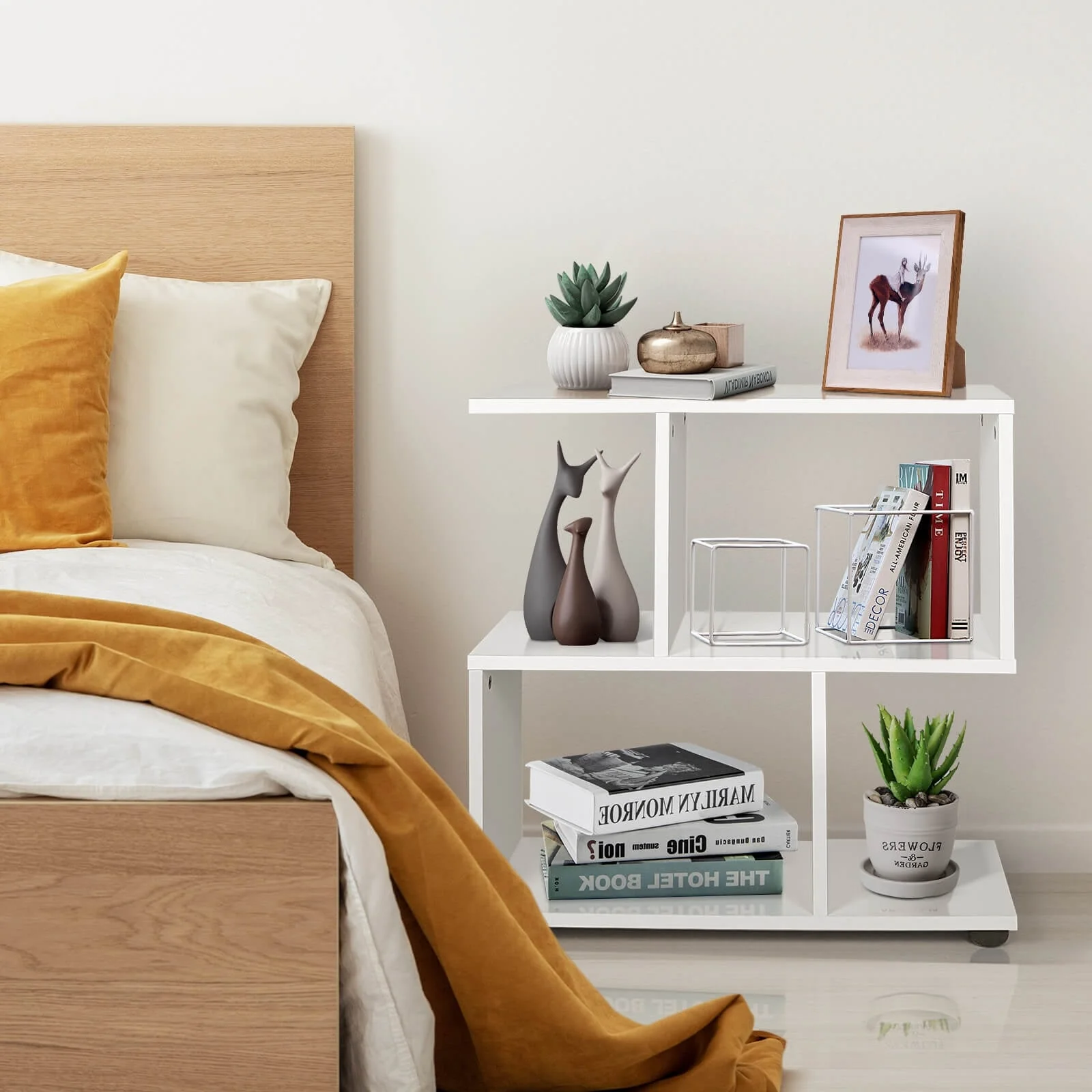 24 Inch 3-Tier Geometric Bookshelf, White - Image 2