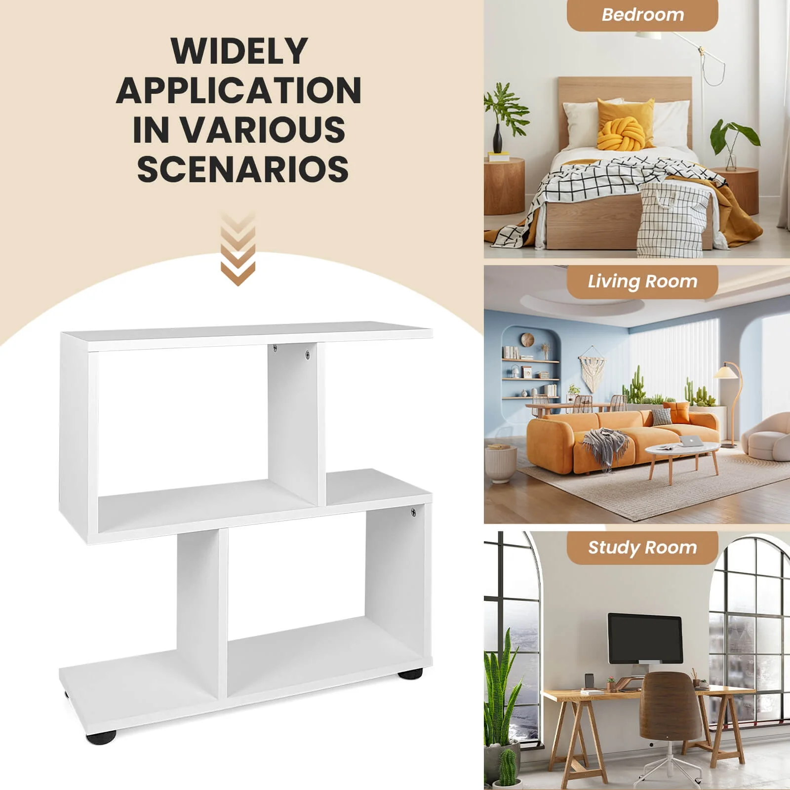 24 Inch 3-Tier Geometric Bookshelf, White - Image 9