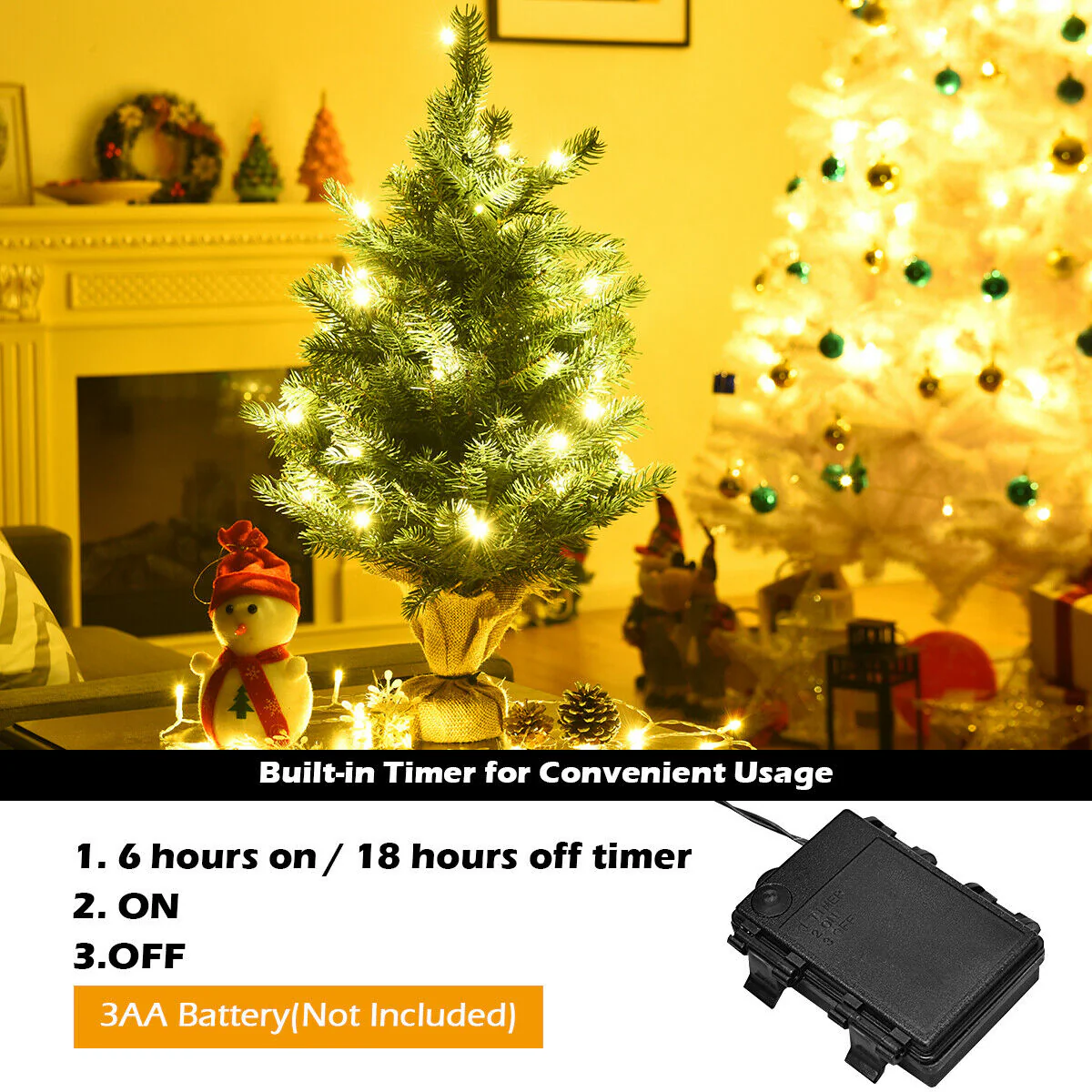 24 Inch Artificial Fir Christmas Tree With LED Lights, Green - Image 10