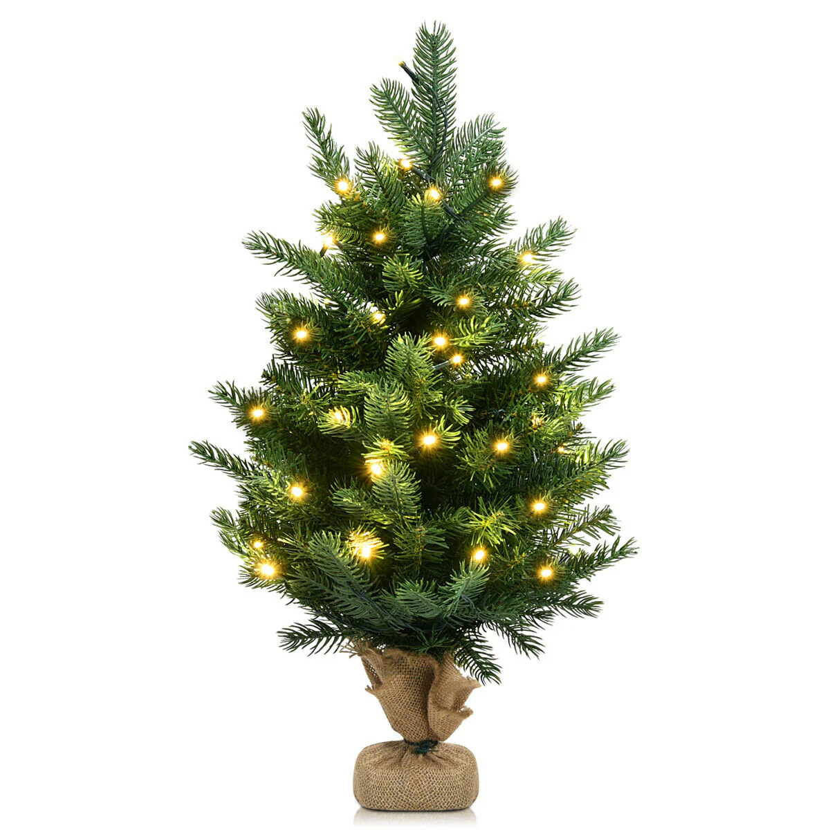 24 Inch Artificial Fir Christmas Tree With LED Lights, Green - Image 4