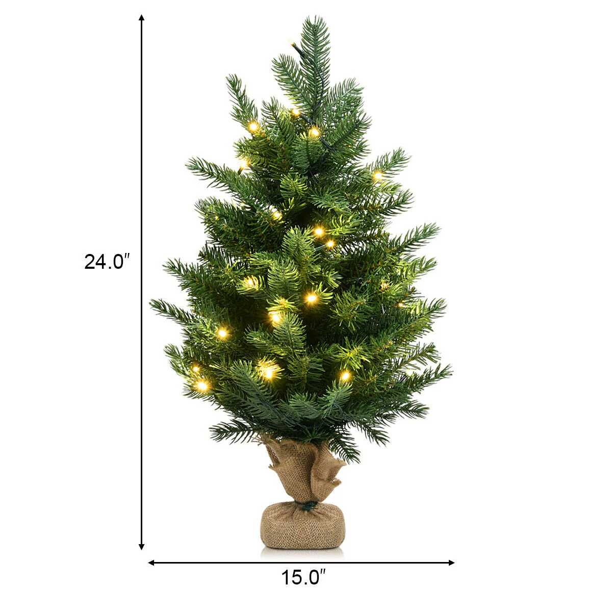 24 Inch Artificial Fir Christmas Tree With LED Lights, Green - Image 5