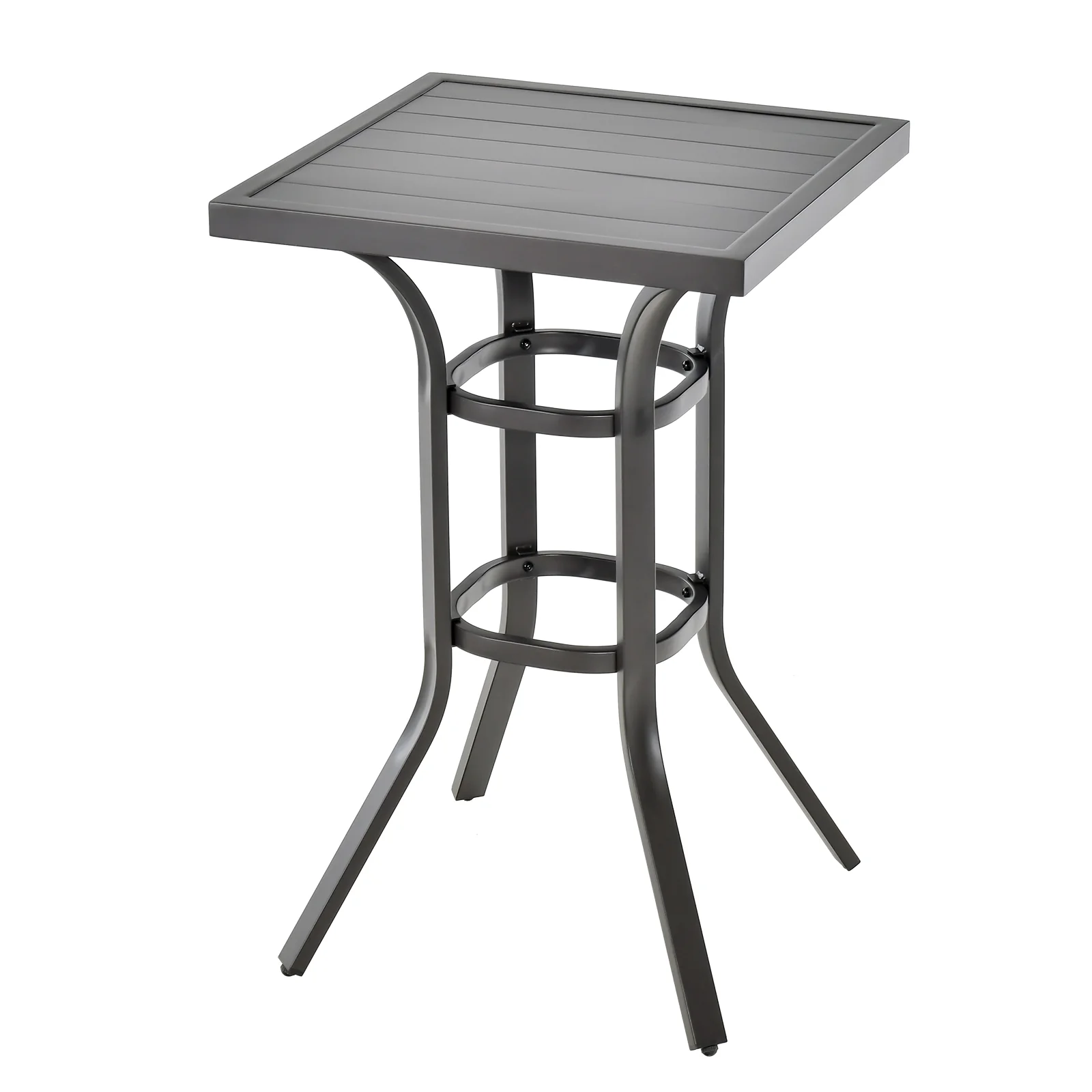 24 Inch Bar Height Table, Aluminum Tabletop, Adjustable Foot Pads, Black